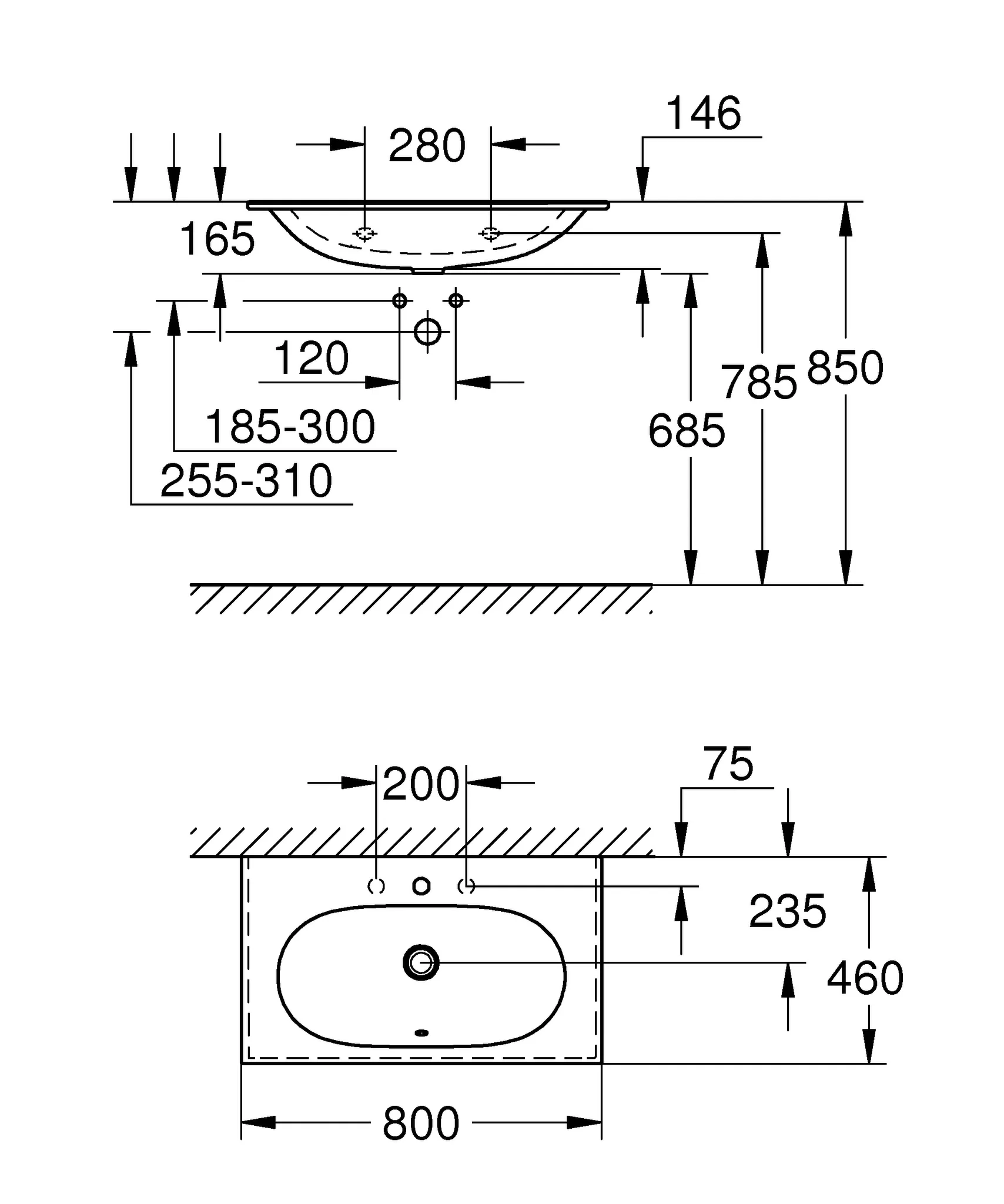 Möbelwaschtisch Essence 39567_H, 80 cm, wandhängend, 800 x 460 mm, aus Sanitärkeramik, PureGuard Hygieneoberfläche, alpinweiß Möbelwaschtisch Essence 39567_H, 80 cm, wandhängend, 800 x 460 mm, aus Sanitärkeramik, PureGuard Hygieneoberfläche, alpinweiß