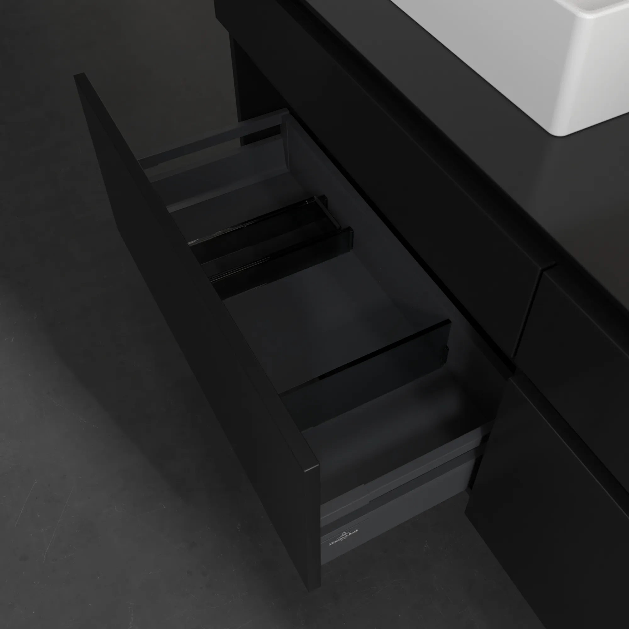 Villeroy & Boch Waschtischunterschrank „Legato“ für Schrankwaschtisch 1600 × 550 × 500 mm Black Matt Lacquer, für links und rechts