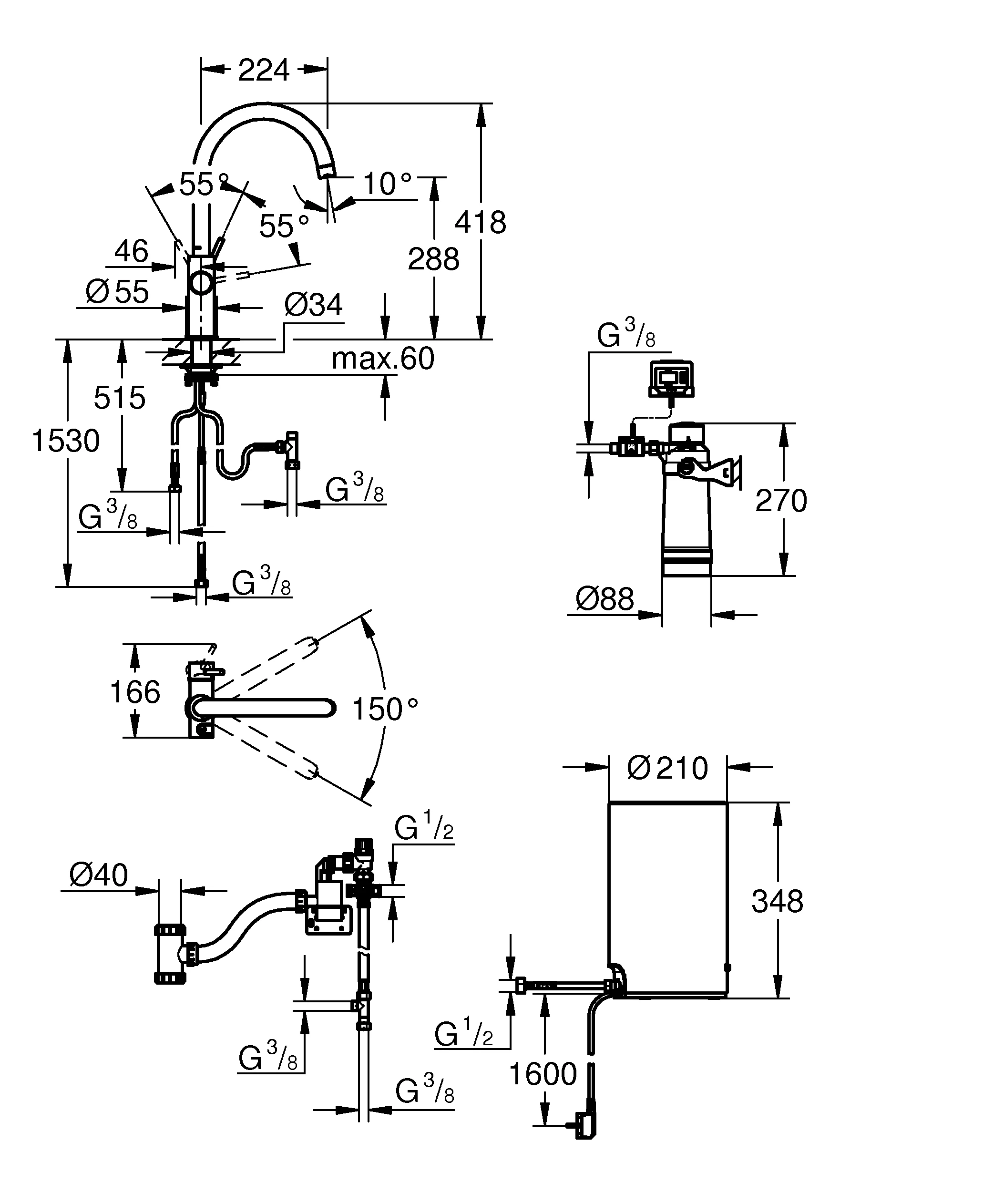 Armatur und Boiler Red Duo 30083_1, Größe M, C-Auslauf, Einlochmontage, Einlochmontage