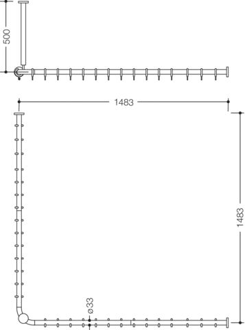 HEWI Duschvorhangstange „Serie 801“ 151,8 × 151,8 cm