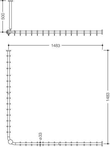 HEWI Duschvorhangstange „Serie 801“ 151,8 × 151,8 cm HEWI Duschvorhangstange „Serie 801“ 151,8 × 151,8 cm