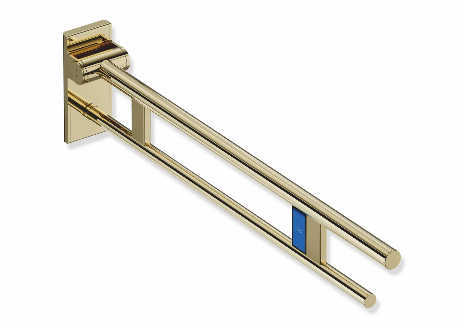 Stützklappgriff Duo, Design A des Systems 900, Edelstahl, PVD, Ausladung 900 mm, mit Funk-Spülauslösung, Ausführung links, in Farbe CK (Messing glänzend) Stützklappgriff Duo, Design A des Systems 900, Edelstahl, PVD, Ausladung 900 mm, mit Funk-Spülauslösung, Ausführung links, in Farbe CK (Messing glänzend)