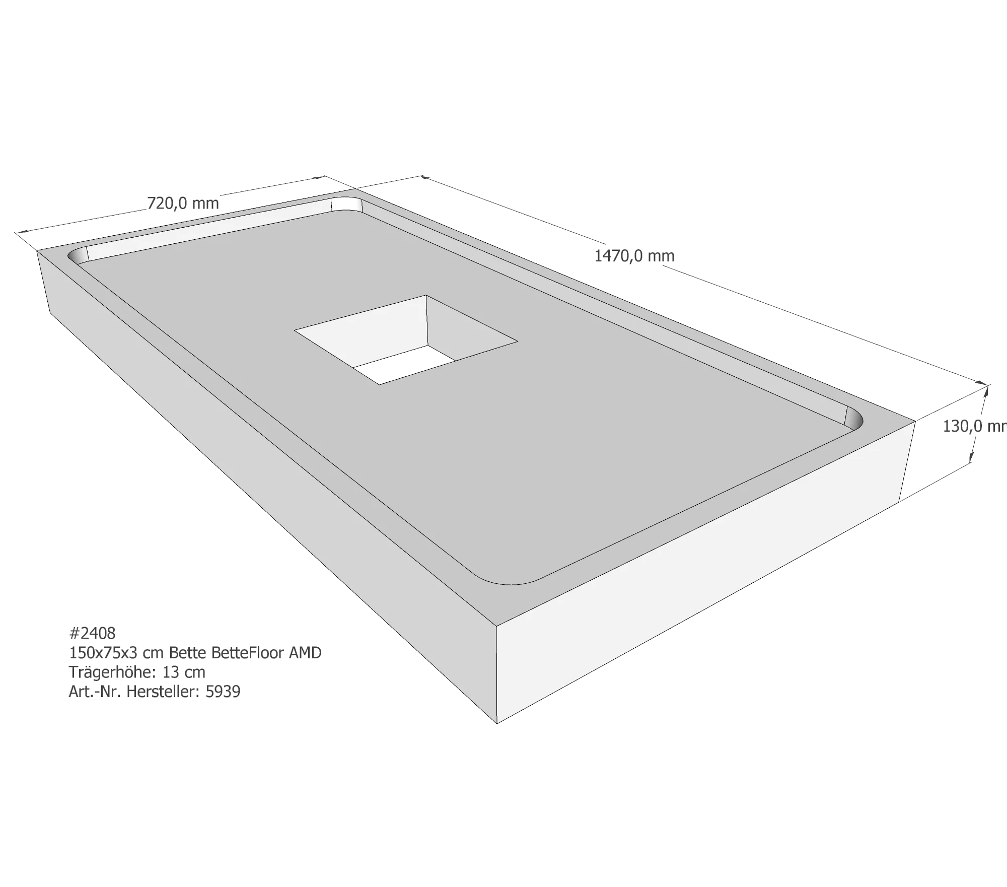 Duschwannenträger für Bette Floor 150 × 75 × 3 cm Breite: 75 cm / Länge: 150 cm Duschwannenträger für Bette Floor 150 × 75 × 3 cm Breite: 75 cm / Länge: 150 cm