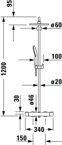 C.1 Shower System mit Brause- thermostat,Höhe 1200 Auslauf340 mm