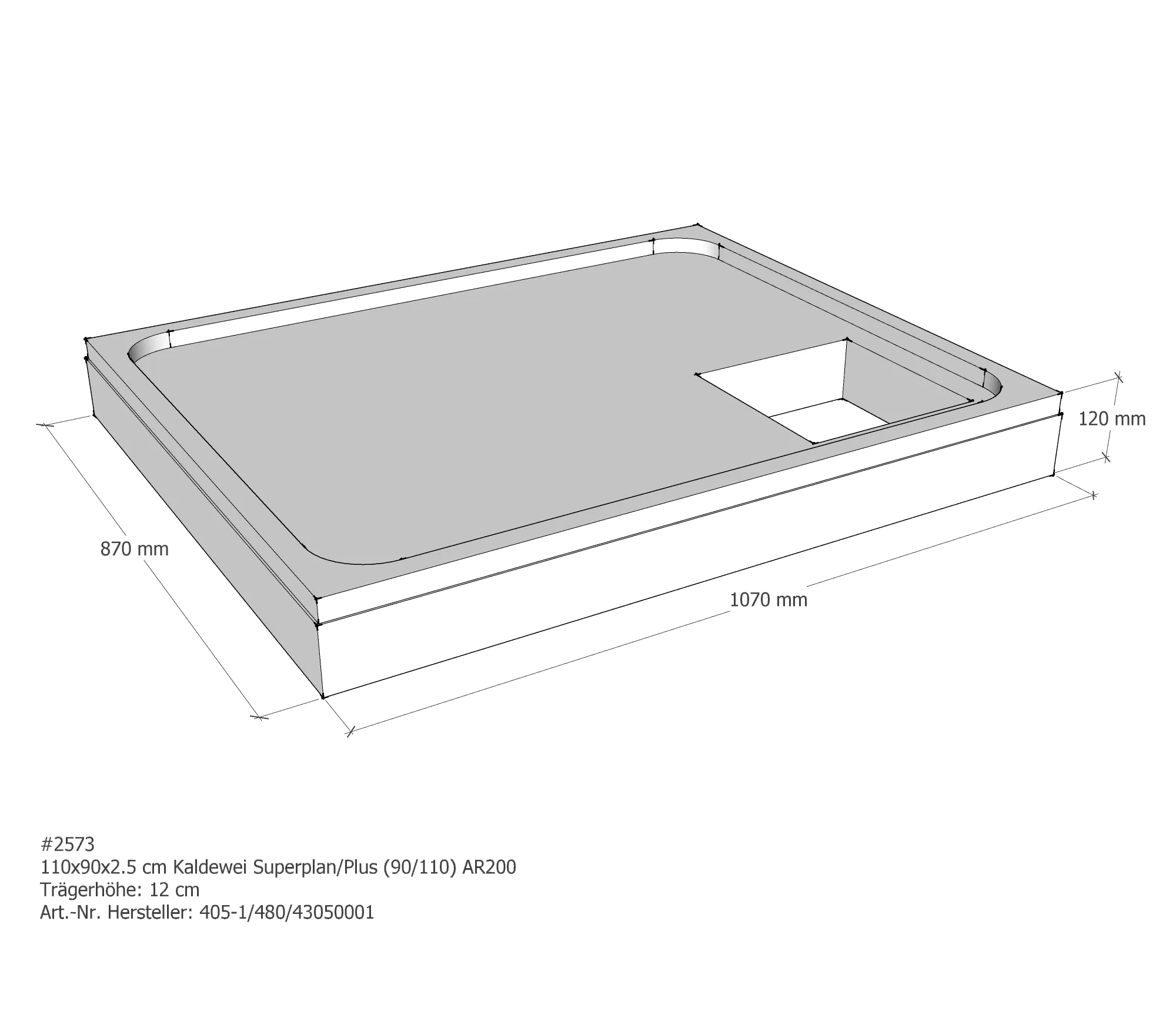 Duschwannenträger für Kaldewei Superplan (Plus) 90 × 110 × 2,5 cm Breite: 110 cm / Länge: 90 cm