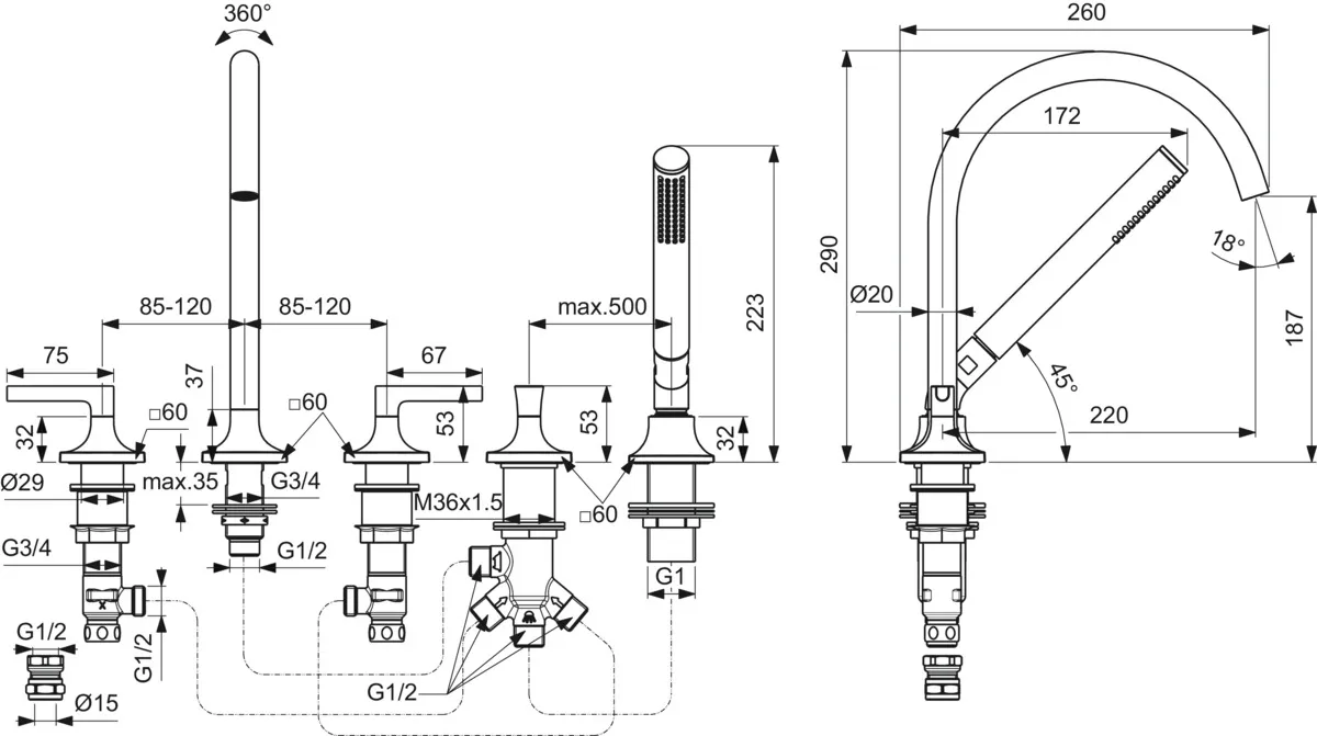 Zweihand-Wannenarmatur „JoyNeo“ Ausladung 220 mm in Chrom