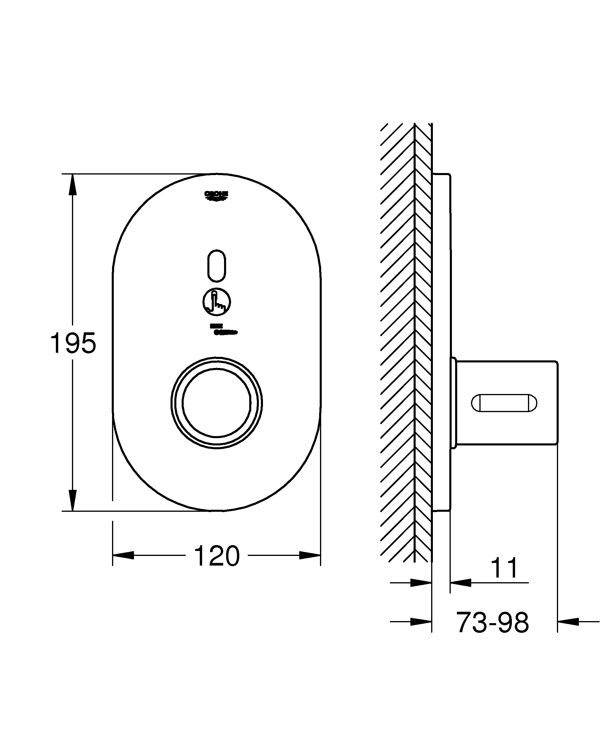 Infrarot-Elektronik für Brausethermostat Eurosmart Cosmopolitan E Special 36456, Fertigmontageset für UP-Einbaukasten 36458000 und 36459000, chrom
