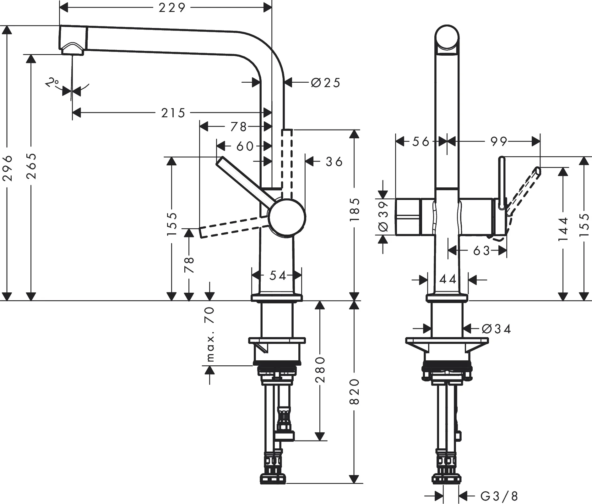 Spültischmischer 270 Talis M54 Geräteabsperrventil 1jet chrom