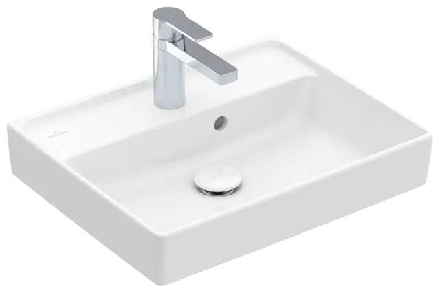 Villeroy & Boch Handwaschbecken aus TitanCeram „Collaro“ 500 × 400 × 150 mm, mit Hahnlochbohrung, Hahnlochposition mittig in Weiß Alpin