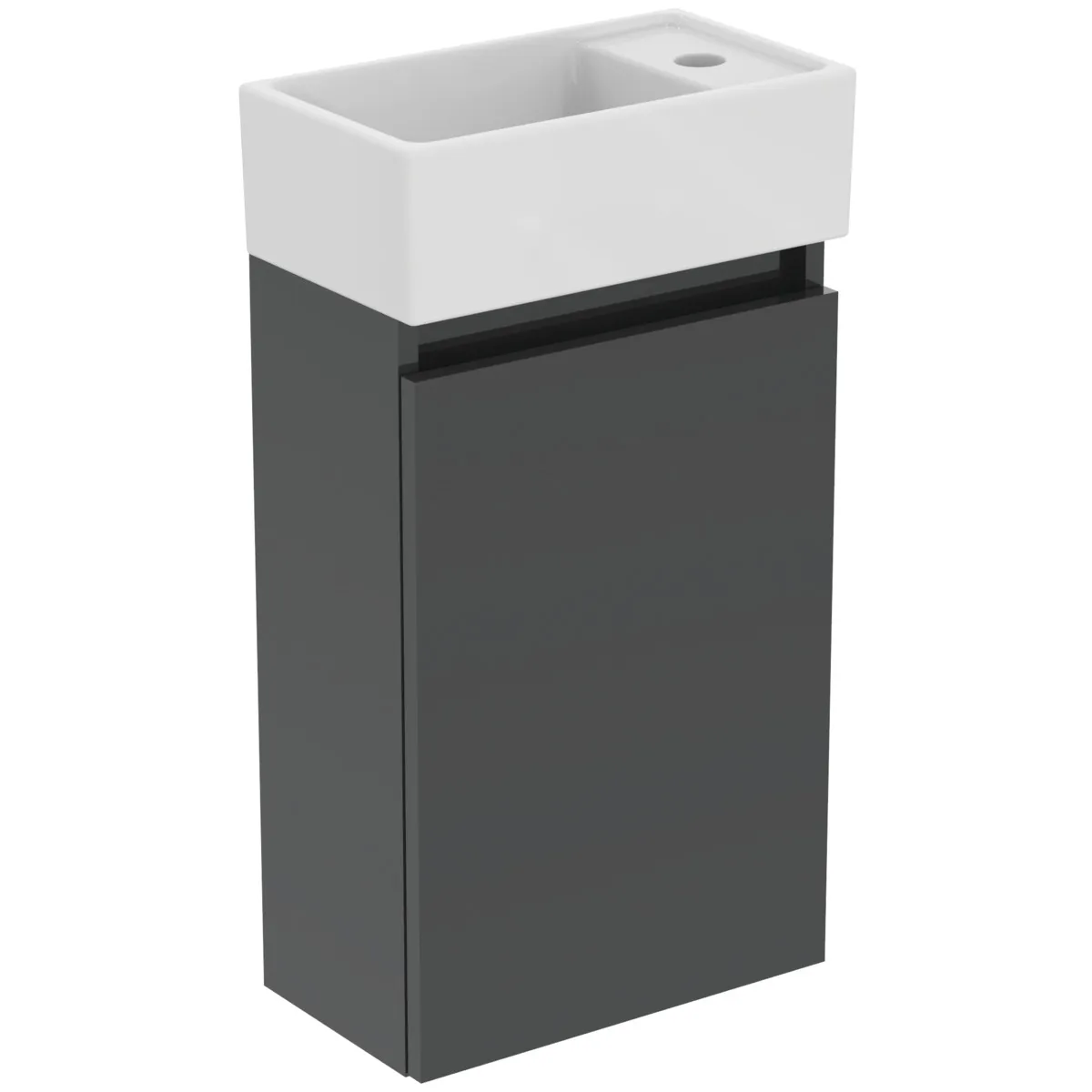 Möbelpaket Eurovit+ Handwaschbecken rechts 37cm Weiß und Unterschrank 36cm mit Tür Hochglanz grau lackiert