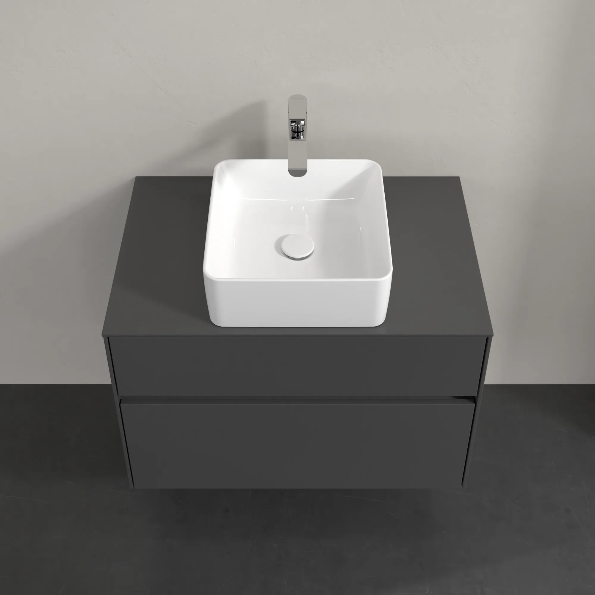 Villeroy & Boch Waschbeckenunterschrank Collaro C03700, Eckig Glossy Grey, 800x548x500mm, mit SoftClosing, 2 Auszügen, mittigem Waschbecken Villeroy & Boch Waschbeckenunterschrank Collaro C03700, Eckig Glossy Grey, 800x548x500mm, mit SoftClosing, 2 Auszügen, mittigem Waschbecken