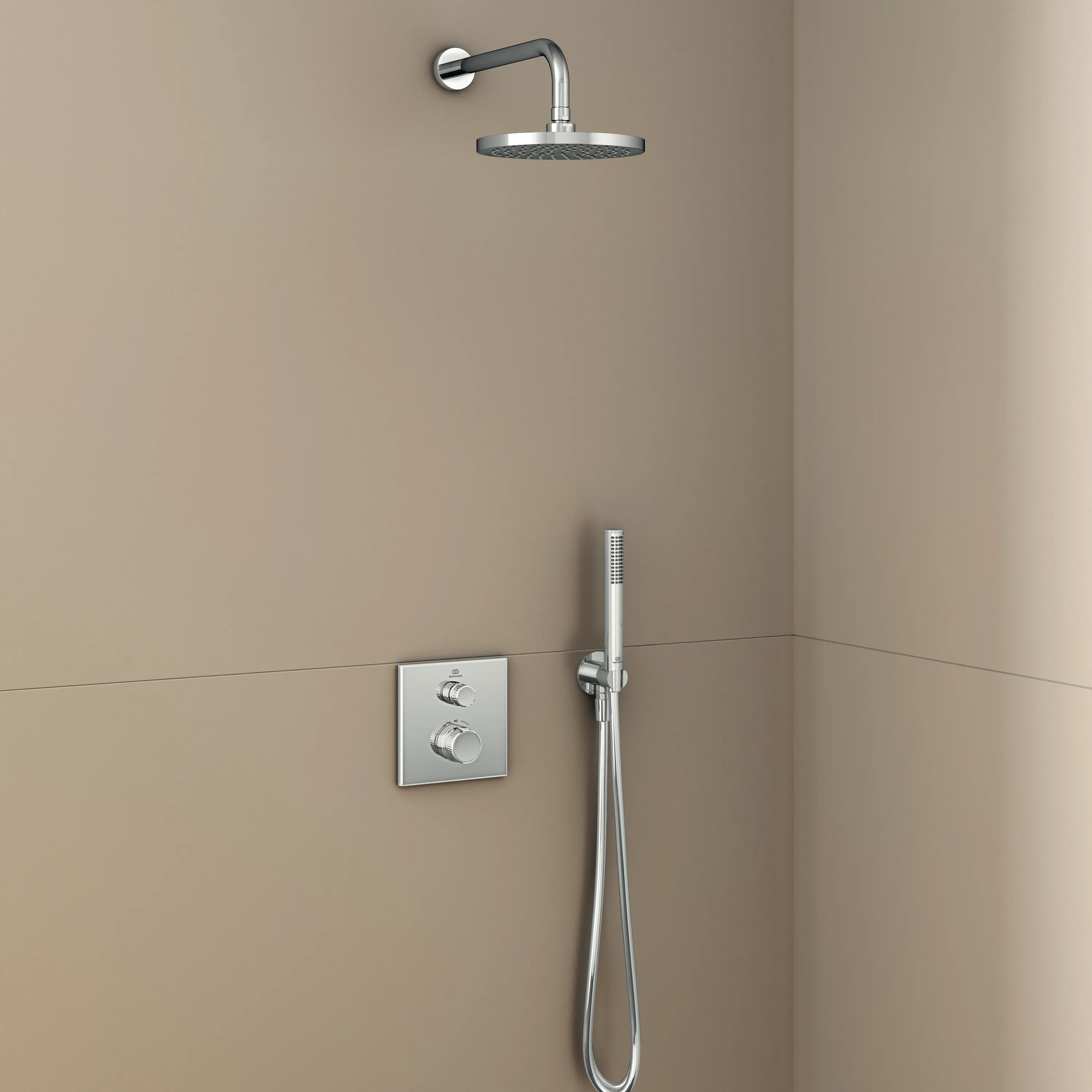 Ideal Standard Idealrain Atelier Wandhalter, runde Rosette, Handbrause & Brauseschlauch G1⁄2, Chrom Ideal Standard Idealrain Atelier Wandhalter, runde Rosette, Handbrause & Brauseschlauch G1⁄2, Chrom