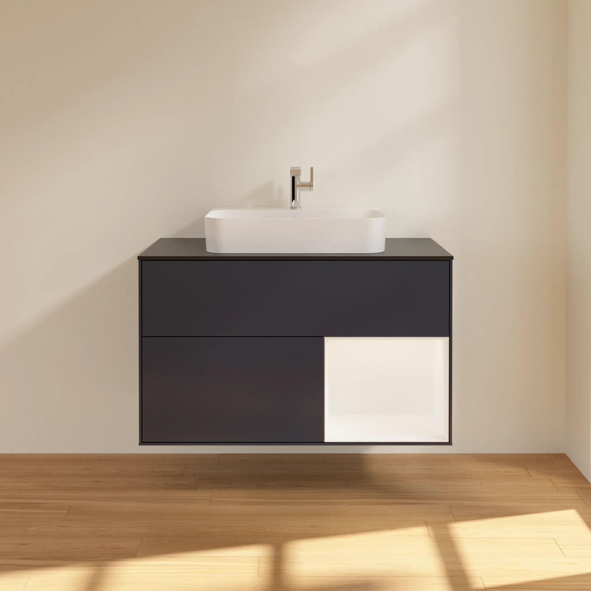 Villeroy & Boch Waschtischunterschrank „Finion“ für Schrankwaschtisch 1000 × 603 × 501 mm Midnight Blue Matt Lacquer, für Becken mittig
