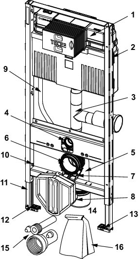 TECEprofil WC-Modul mit Uni-Spülkasten, mit Anschluss für Geruchsabsaugung, Bauhöhe 1120 mm