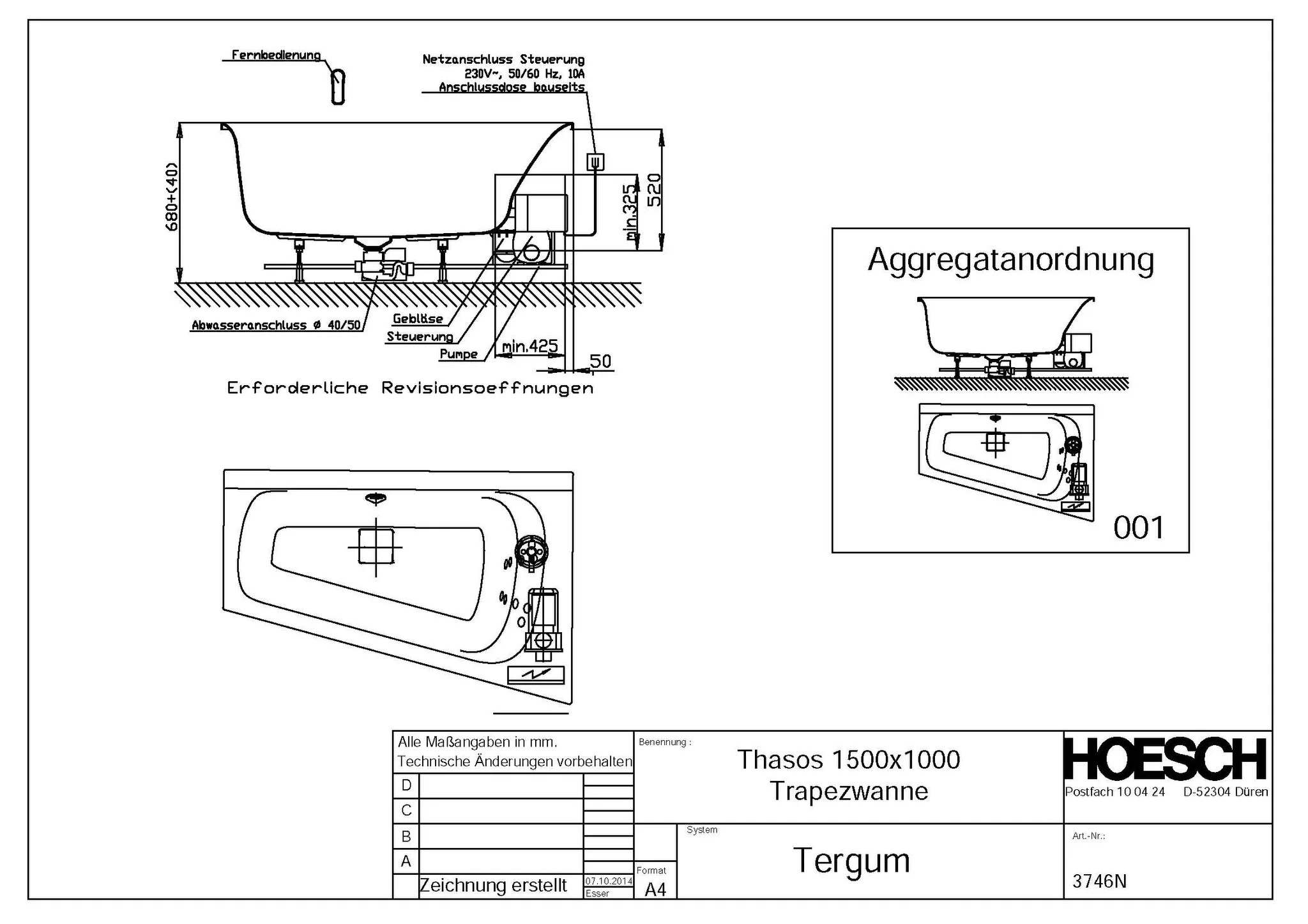 Hoesch Whirlwanne „Thasos“ mit Whirlsystem „Tergum“ trapez 150 × 100 cm