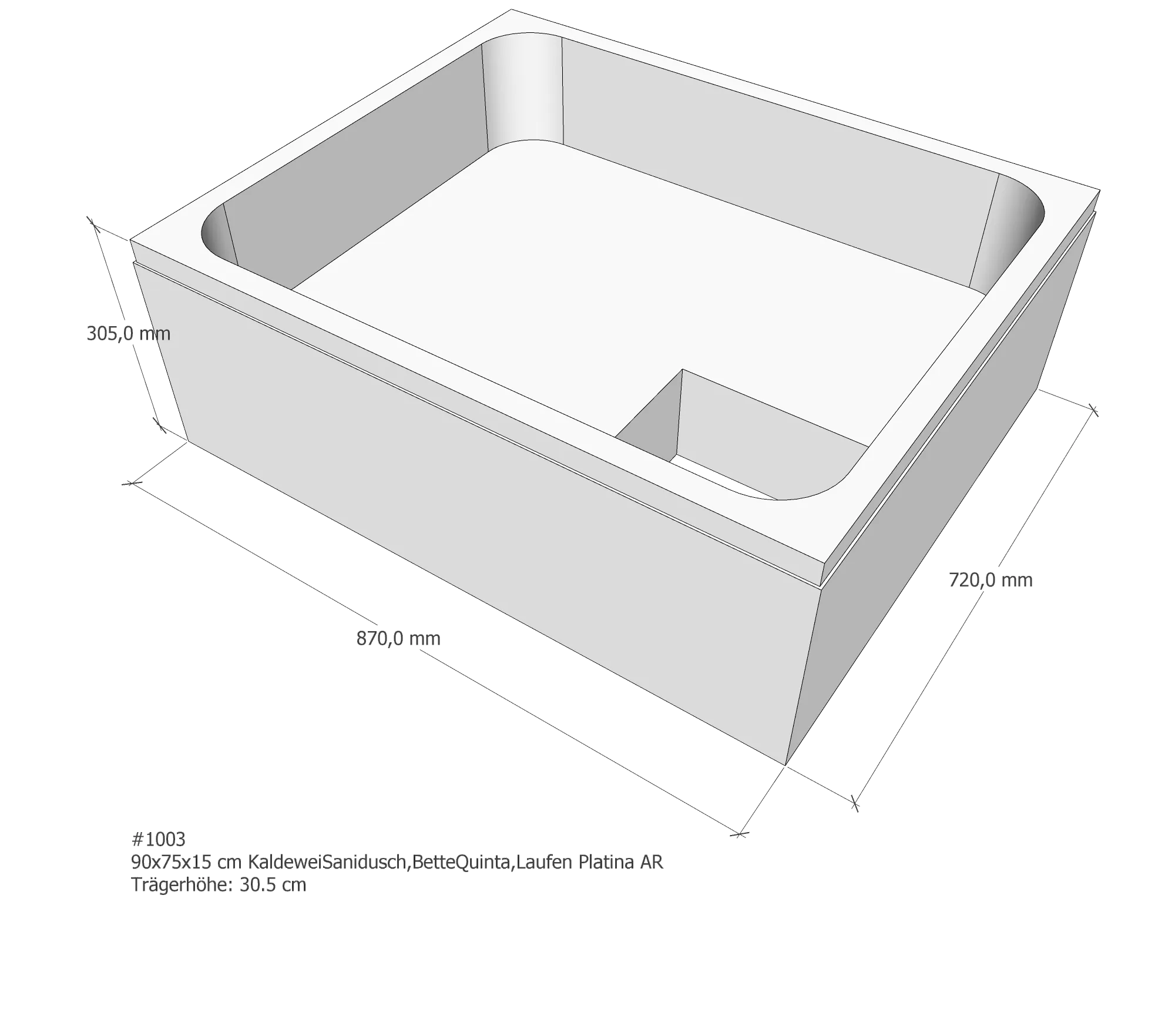 Duschwannenträger für BetteQuinta, Kaldewei Sanidusch, Laufen Platina 90 × 75 × 15 cm