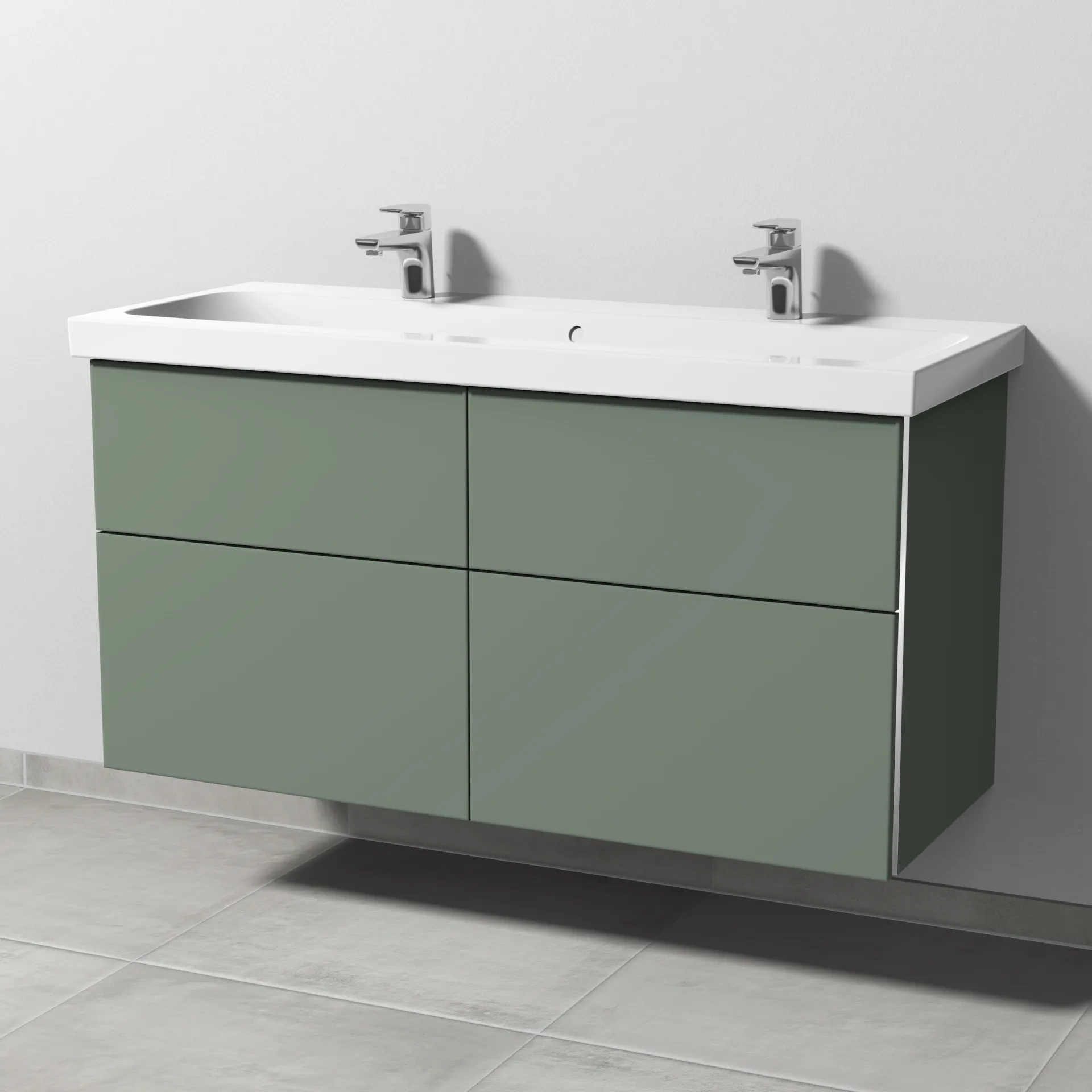 Sanipa Waschtischunterschrank „3way“ passend zu Keramik-Waschtische iCon Light von Geberit 1150 × 591 × 462 mm in Soft-Green, Becken mittig, mit