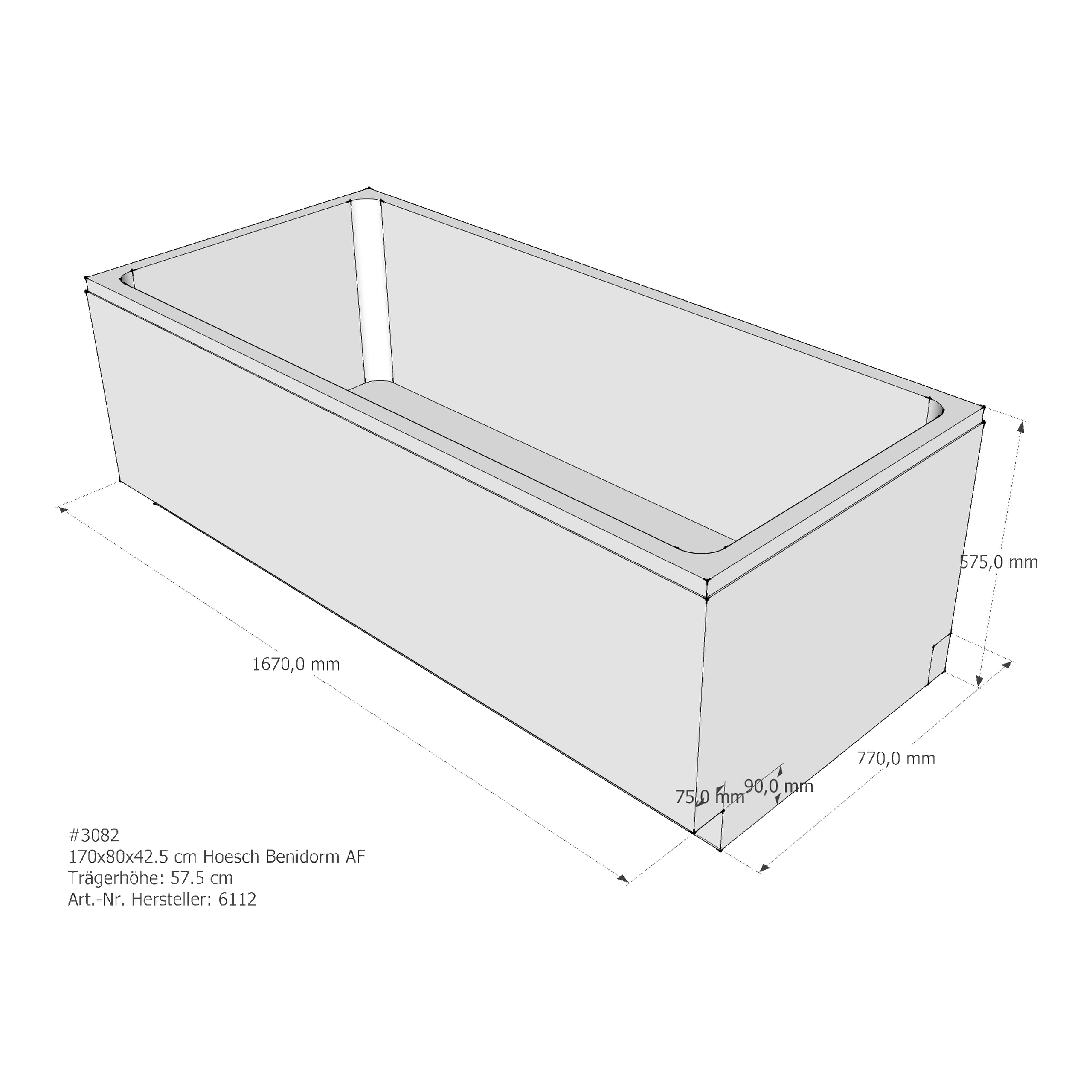Badewannenträger für Hoesch Benidorm 170 × 80 × 42,5 cm Badewannenträger für Hoesch Benidorm 170 × 80 × 42,5 cm