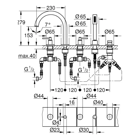 Grohe Atrio 5-Loch-Wannenkombination, hard graphite gebürstet Grohe Atrio 5-Loch-Wannenkombination, hard graphite gebürstet