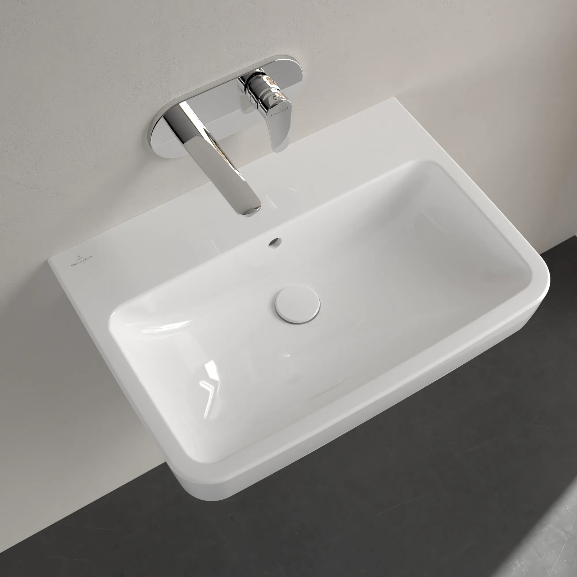 Villeroy & Boch Wandwaschtisch „O.novo“ 650 × 460 × 175 mm, für Becken mittig, ohne Hahnlochbohrung in Weiß Alpin Villeroy & Boch Wandwaschtisch „O.novo“ 650 × 460 × 175 mm, für Becken mittig, ohne Hahnlochbohrung in Weiß Alpin