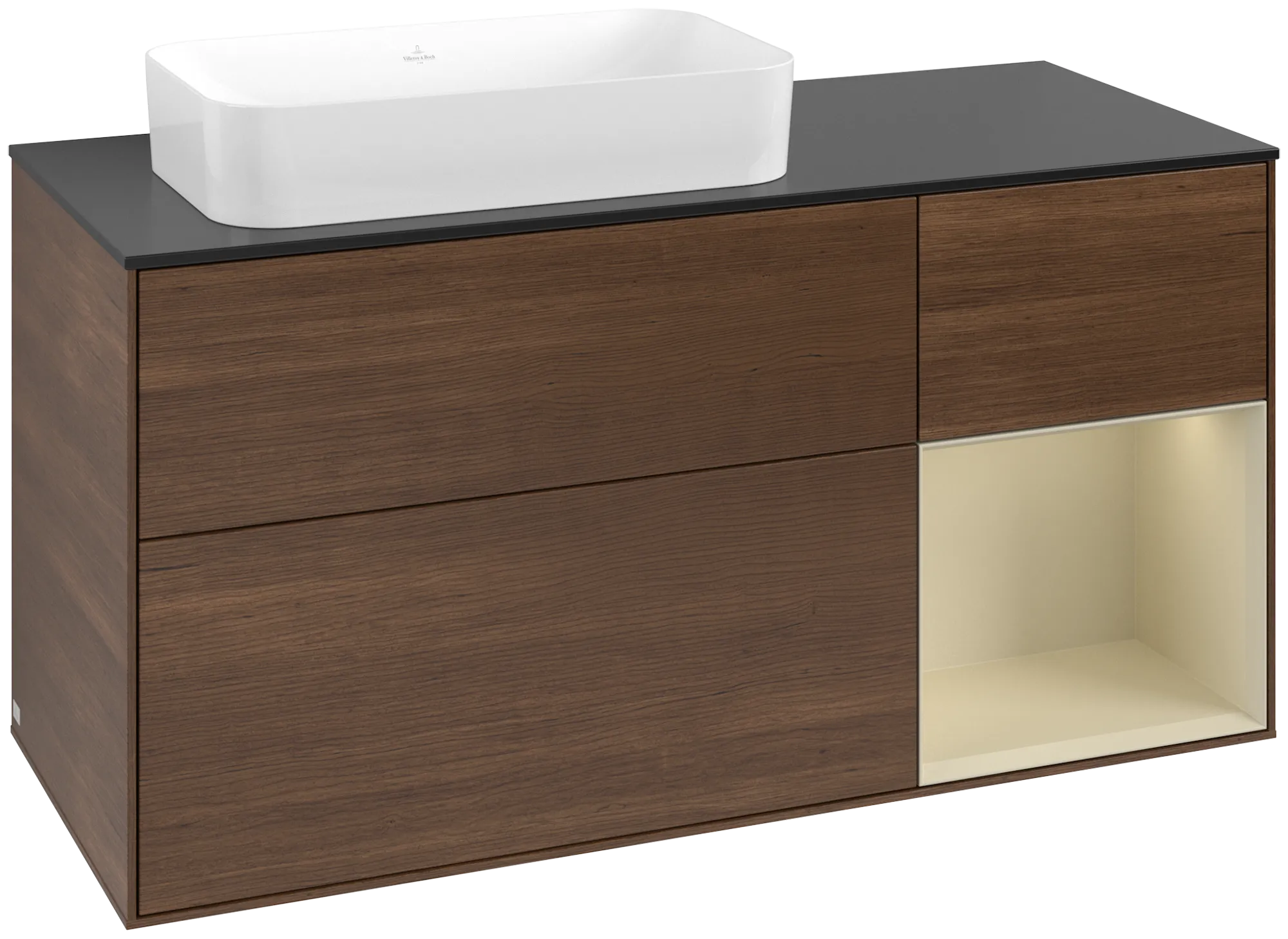 Villeroy & Boch Waschtischunterschrank „Finion“ für Schrankwaschtisch 1200 × 603 × 501 mm Walnut Veneer, ohne Hahnlochbohrung, für Becken links