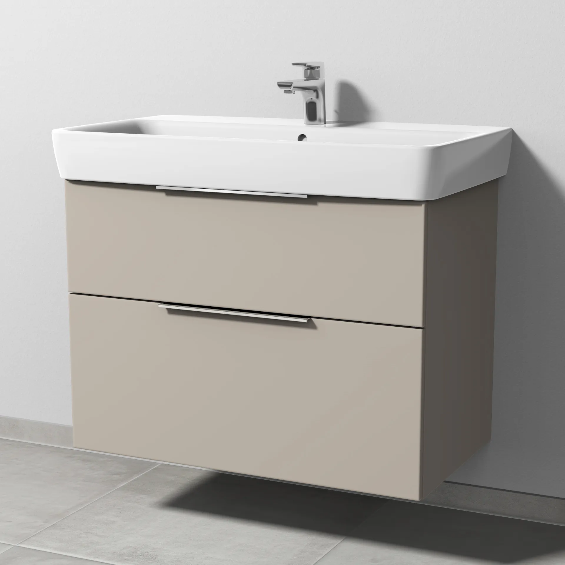 Sanipa Waschtischunterschrank „3way“ passend zu Keramik-Waschtische Renova Plan von Geberit 790 × 588 × 407 mm in Kaschmir (matt), Becken mittig