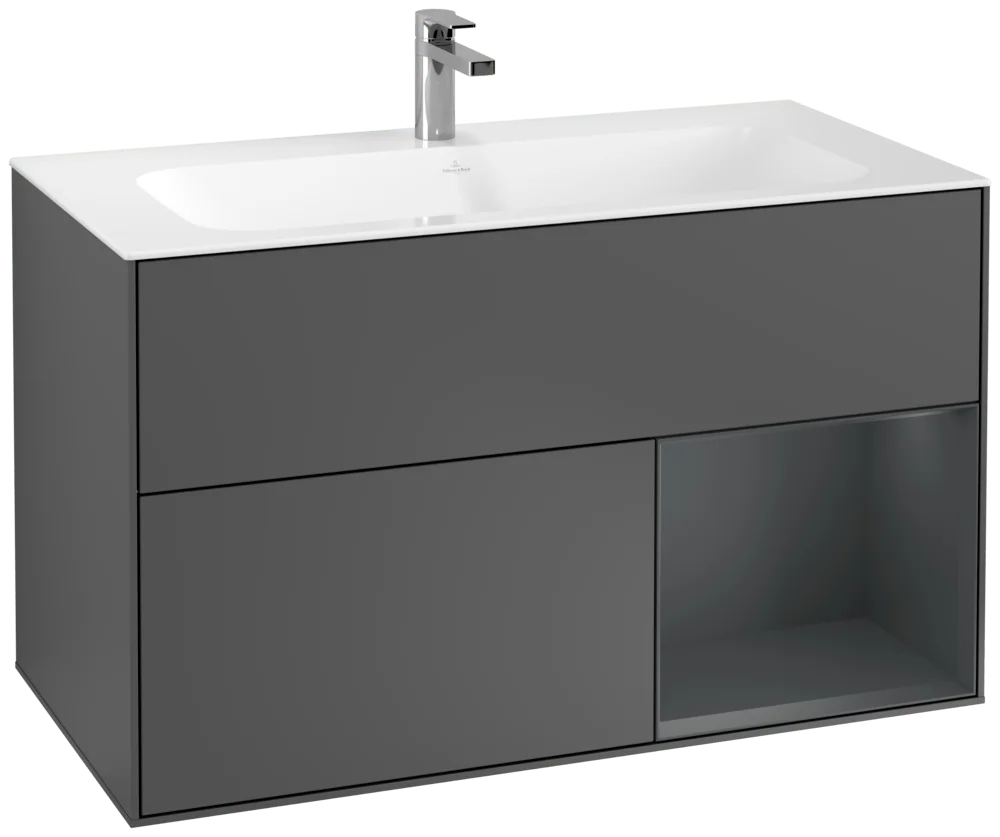 Villeroy & Boch Waschbeckenunterschrank Finion F04, Anthracite Matt Lacquer / Midnight Blue Matt Lacquer, 996x591x498 mm, mit Beleuchtung, SoftClosing und Push-to-open Funktion Villeroy & Boch Waschbeckenunterschrank Finion F04, Anthracite Matt Lacquer / Midnight Blue Matt Lacquer, 996x591x498 mm, mit Beleuchtung, SoftClosing und Push-to-open Funktion