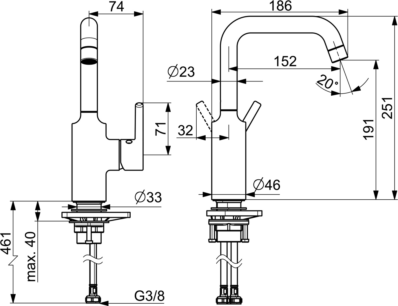 Einhand-Waschtischarmatur „Vantis“ Ausladung 152 mm in Matt-Schwarz Einhand-Waschtischarmatur „Vantis“ Ausladung 152 mm in Matt-Schwarz