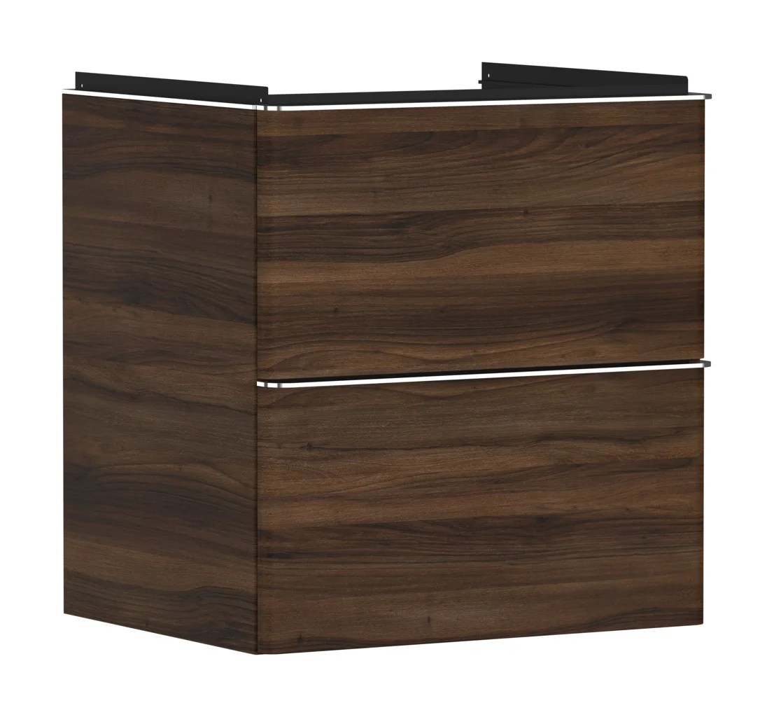 Hansgrohe Xelu Q Waschtischunterschrank Nussbaum Dunkel, 580 x 475 mm, 2 Schubkästen, verchromte Griffe, SoftClose, vormontiert