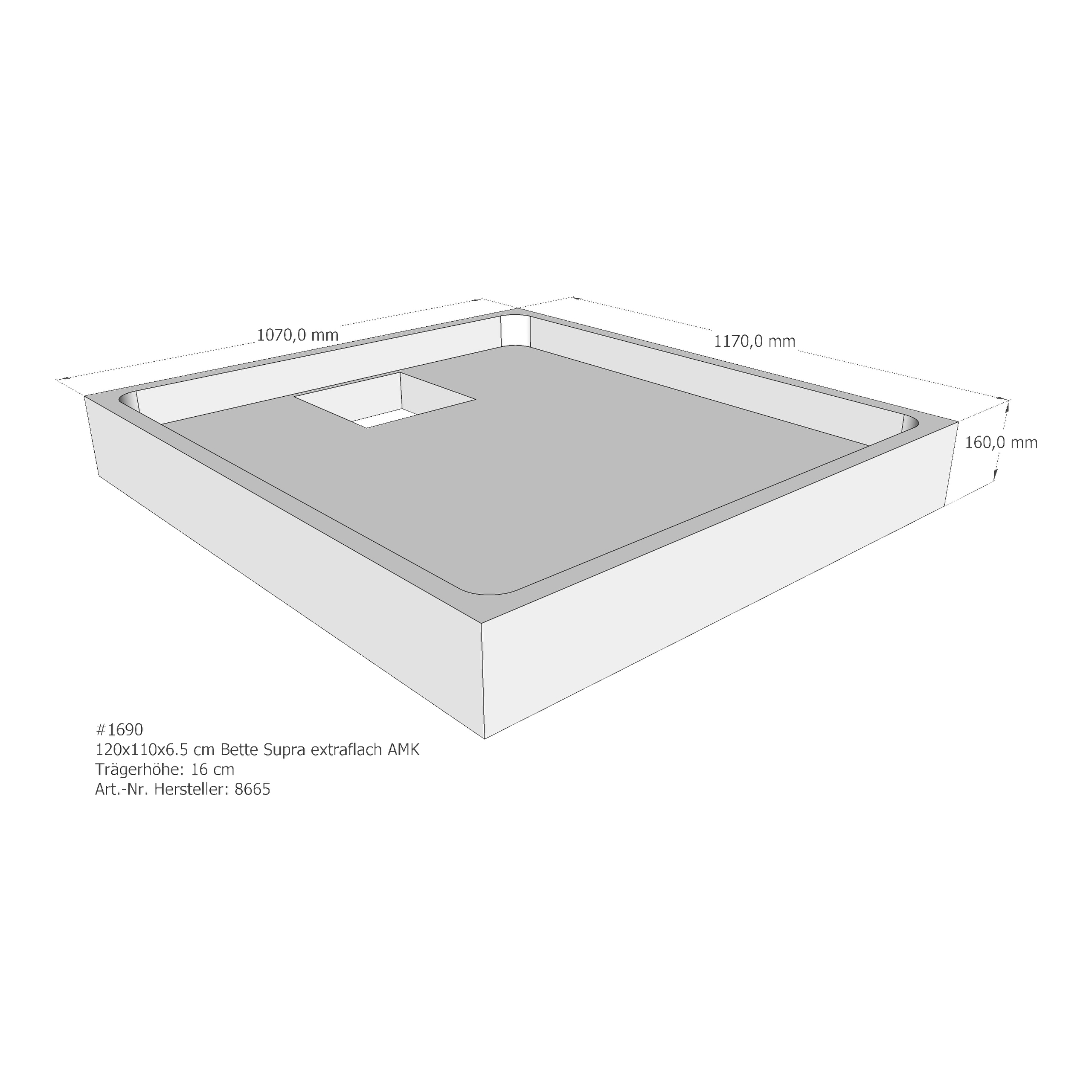 Duschwannenträger für Bette Supra (extraflach) 120 × 110 × 6,5 cm Breite: 110 cm / Länge: 120 cm Duschwannenträger für Bette Supra (extraflach) 120 × 110 × 6,5 cm Breite: 110 cm / Länge: 120 cm