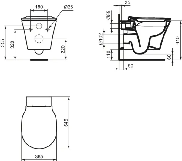 Wand-WC-Kombipaket Connect Air Randlos mit WC-Sitz Softclosing 365x540mm Weiß Wand-WC-Kombipaket Connect Air Randlos mit WC-Sitz Softclosing 365x540mm Weiß