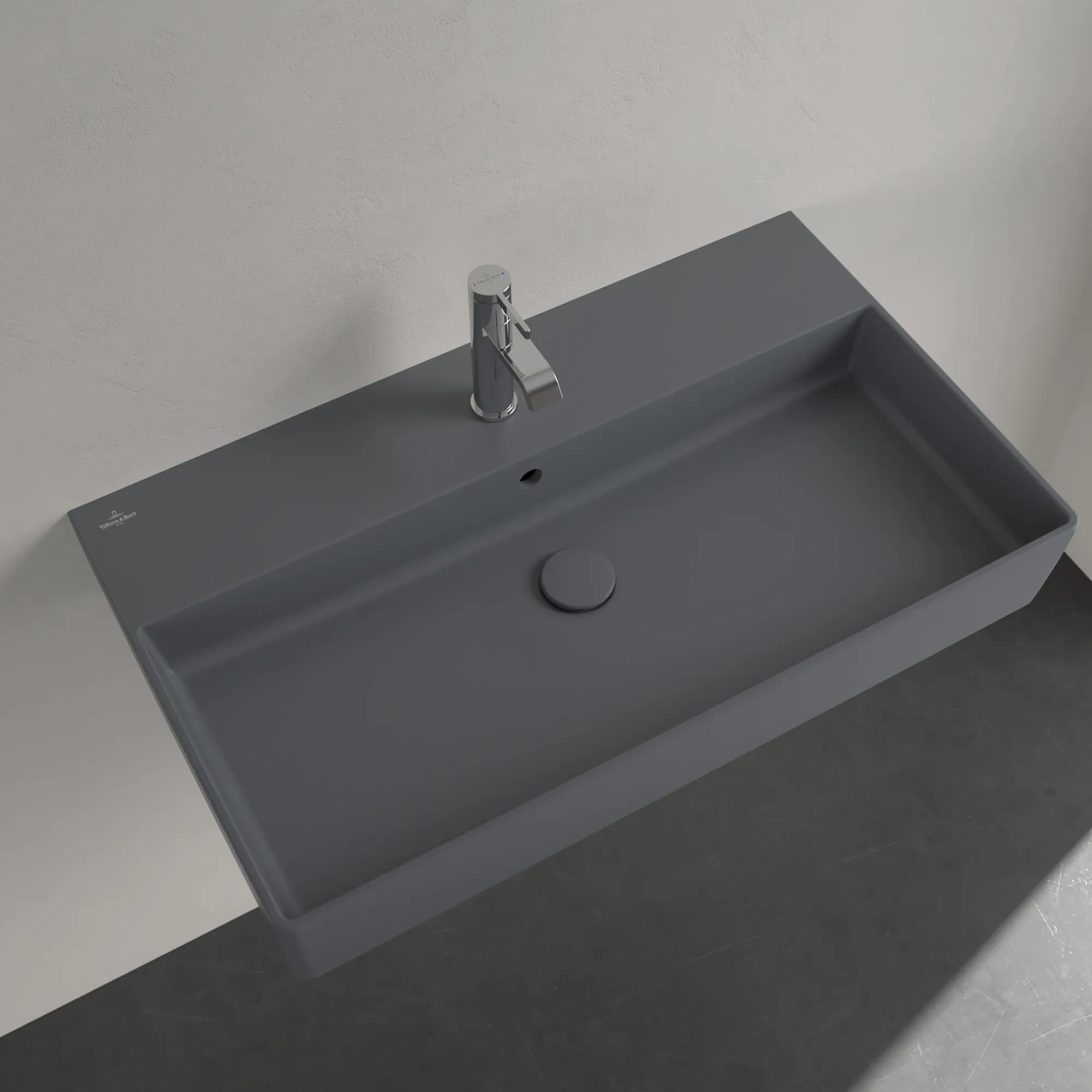 Villeroy & Boch Wandwaschtisch aus TitanCeram geschliffen „Memento 2.0“ 800 × 470 × 140 mm, mit Hahnlochbohrung, Hahnlochposition mittig in Graphite Villeroy & Boch Wandwaschtisch aus TitanCeram geschliffen „Memento 2.0“ 800 × 470 × 140 mm, mit Hahnlochbohrung, Hahnlochposition mittig in Graphite