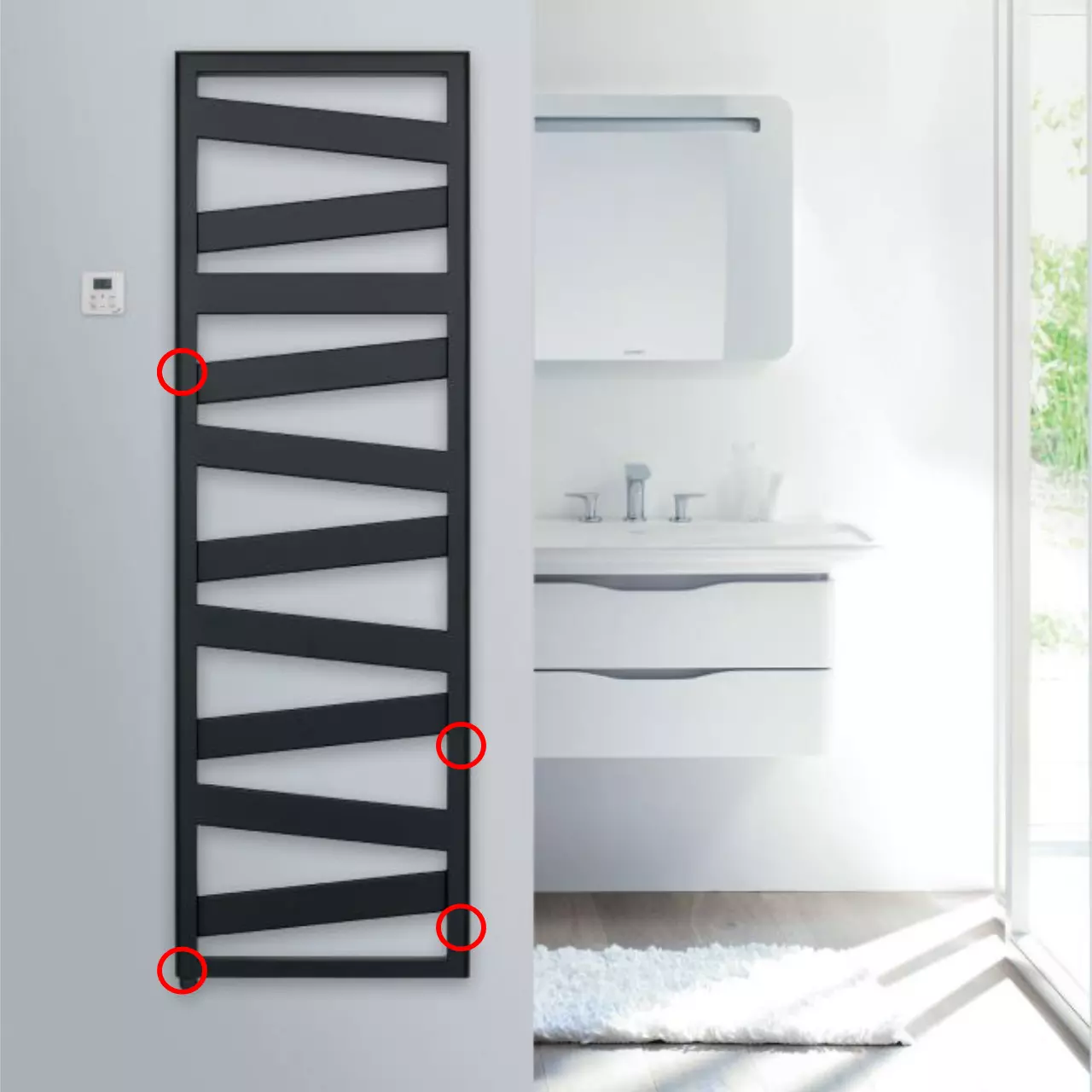 Zehnder Design-Heizkörper Ribbon elektrisch mit Heizstab IHC 1789x70x600 ZRI91760DG00010 in Black Matt -B-Ware Sonderpreis