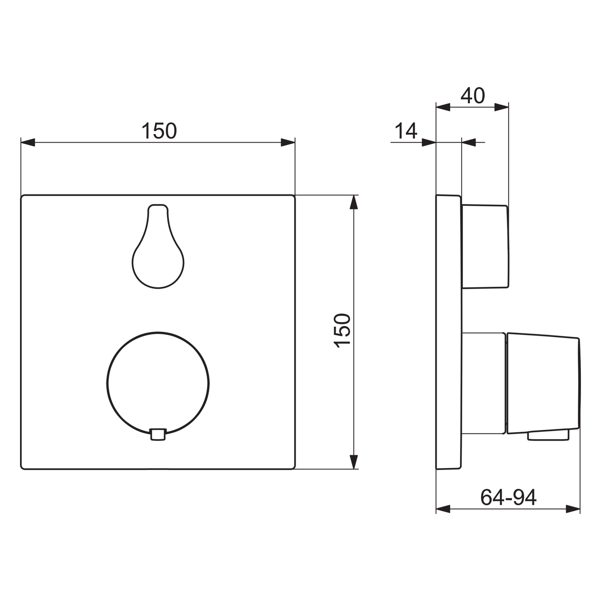 HA Fertigmontageset für Wanne/Brause HANSALIVING 8114 Rosette eckig mit Sicherungseinrichtung Chrom