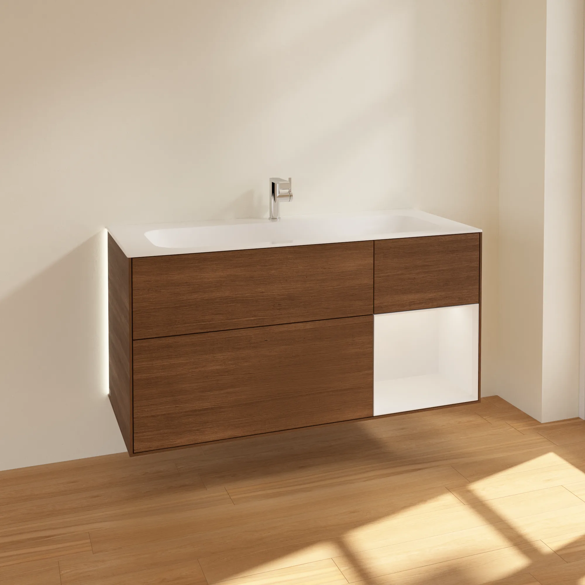 Villeroy & Boch Waschtischunterschrank „Finion“ für Schrankwaschtisch 1196 × 591 × 498 mm Walnut Veneer, für Becken mittig Villeroy & Boch Waschtischunterschrank „Finion“ für Schrankwaschtisch 1196 × 591 × 498 mm Walnut Veneer, für Becken mittig