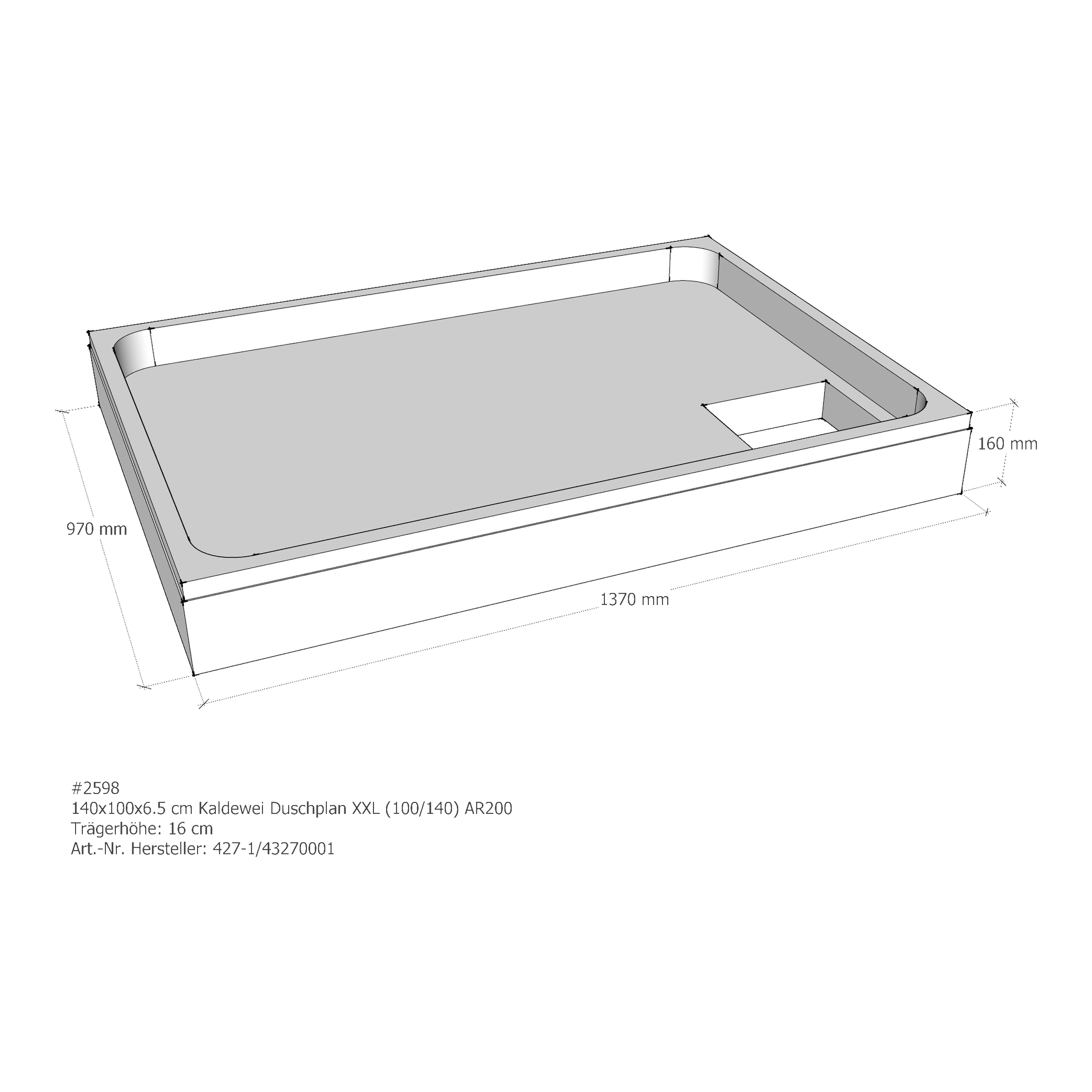 Duschwannenträger für Kaldewei Duschplan XXL 140 × 100 × 6,5 cm
