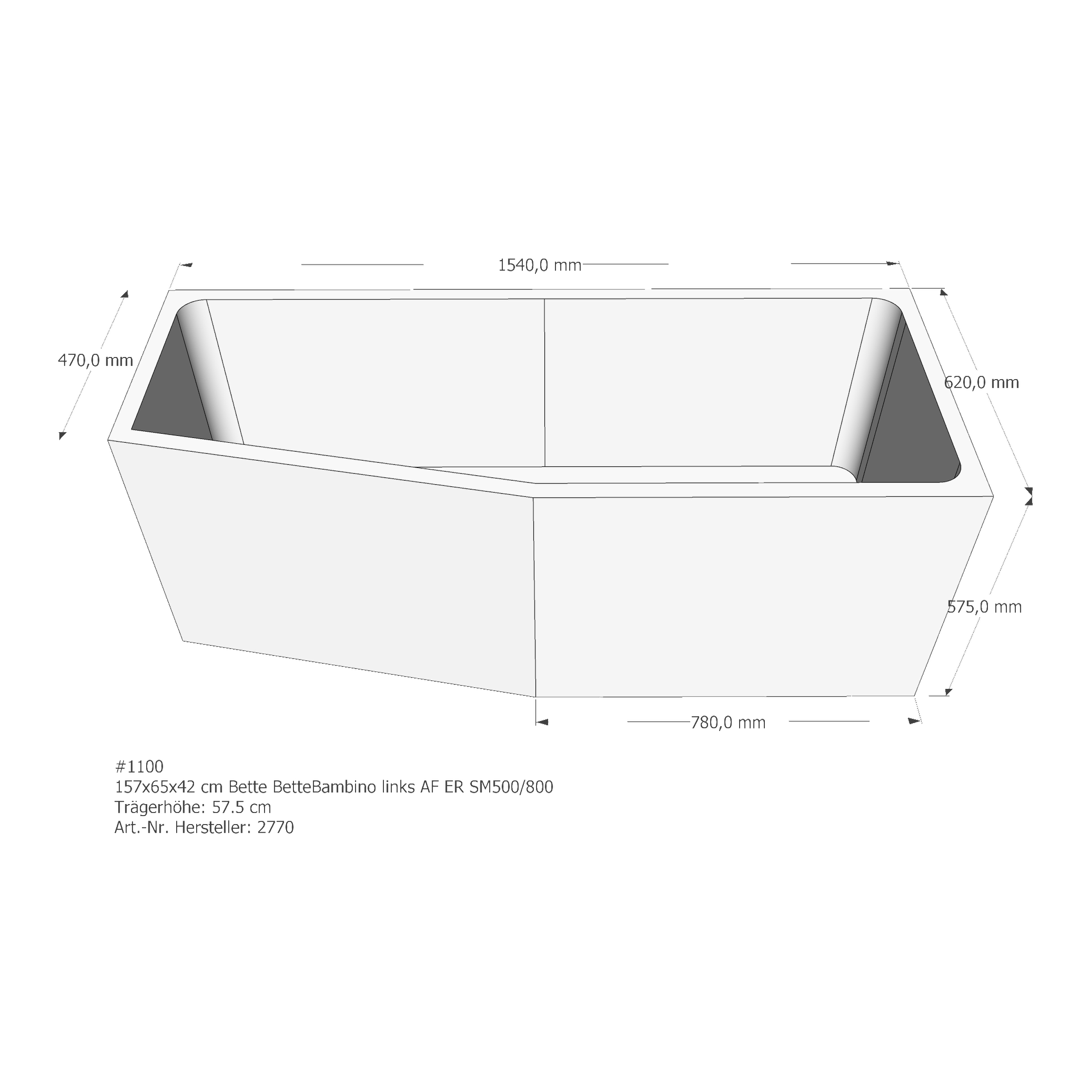 Badewannenträger für Bette BetteBambino links 157 × 65 × 42 cm