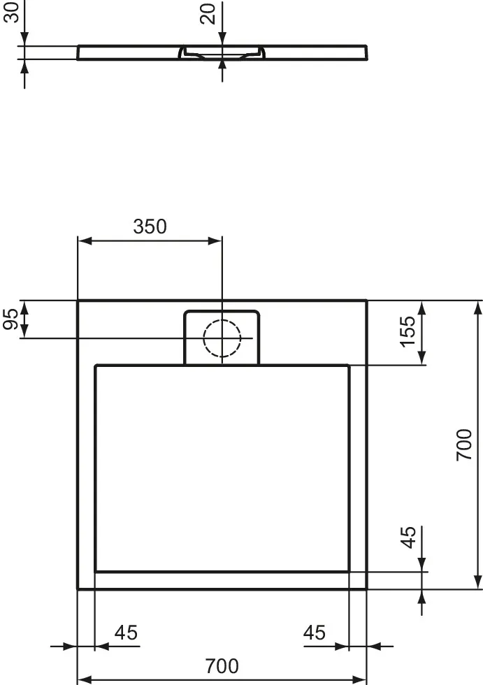 Ideal Standard Duschwanne „UltraFlatSi.life“ 70 × 70 cm in Carraraweiß