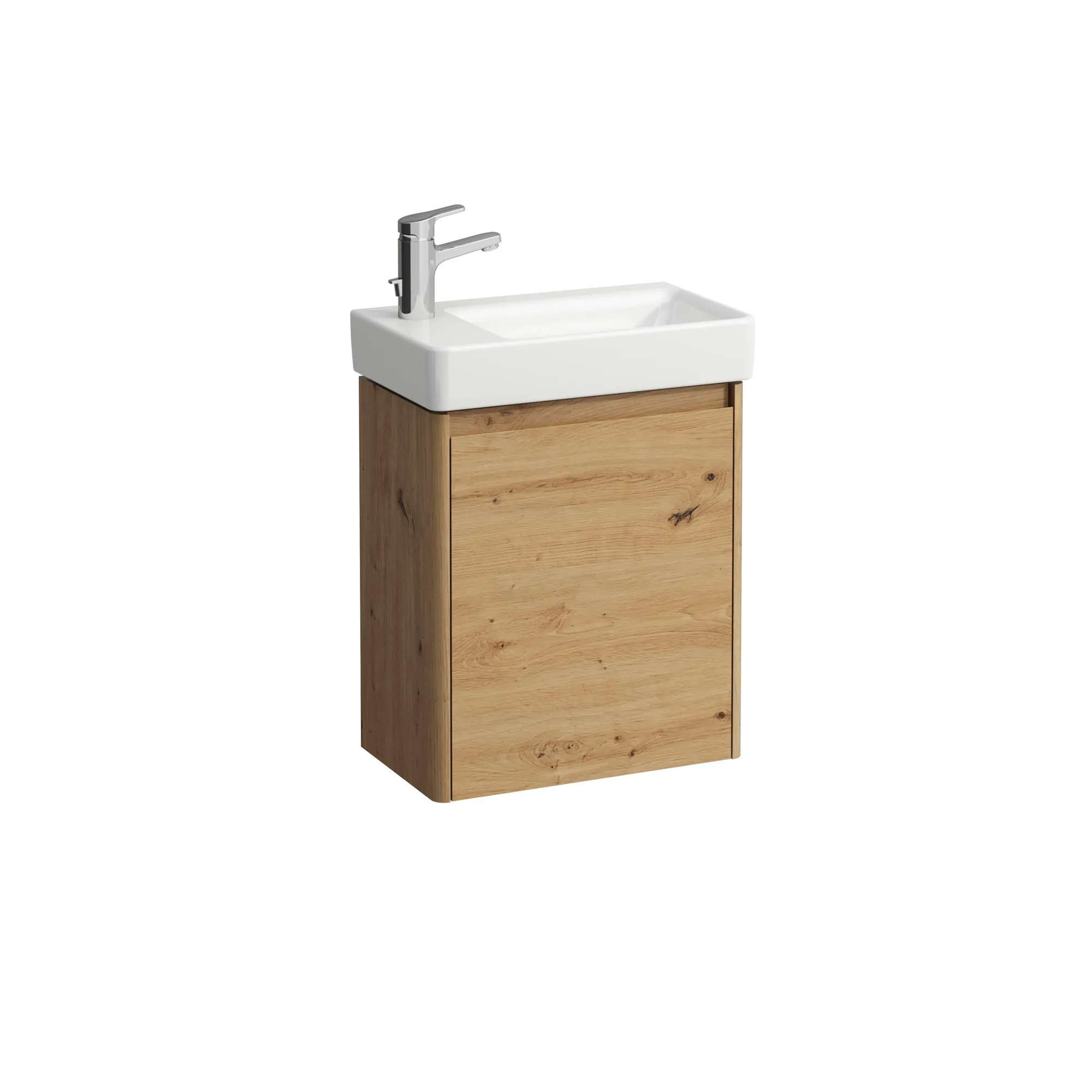 Waschtisch+Waschtischunterbau PRO S SET BASE 2.0 280x480x607 1 Hahnloch mit Überlauf 1 Tür Scharnier links mit Griffmulde weiß/we matt