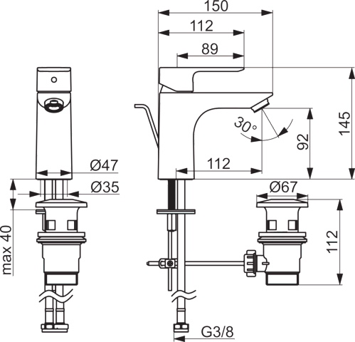 Einhand-Waschtischarmatur mit Zugstange „Basic XL“ Ausladung 112 mm in Chrom Einhand-Waschtischarmatur mit Zugstange „Basic XL“ Ausladung 112 mm in Chrom