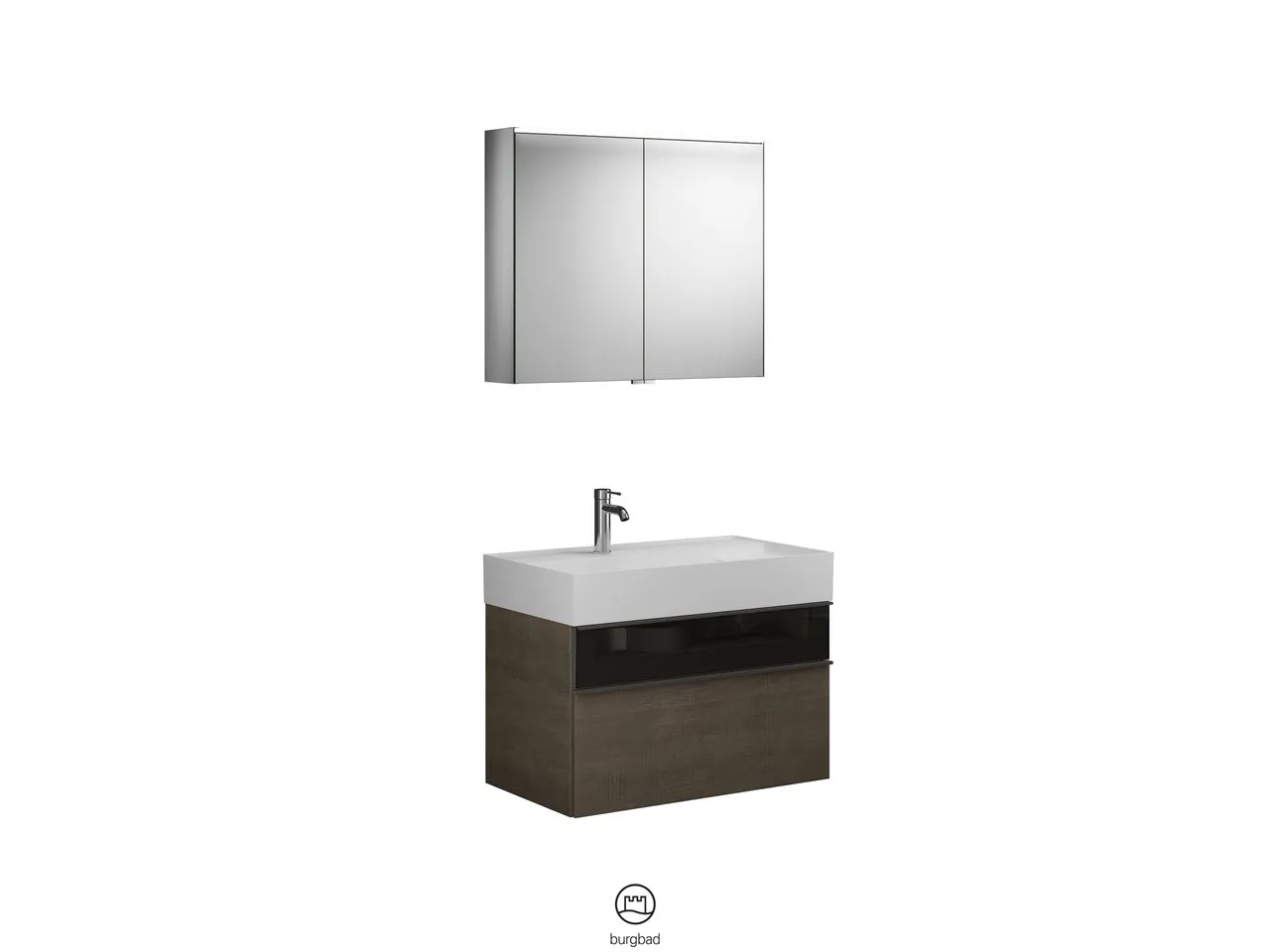 Burgbad Yumo Badmöbelset, Spiegelschrank mit Mineralguss-Waschtisch und -Unterschrank, Breite 815 mm, Tiefe 470 mm