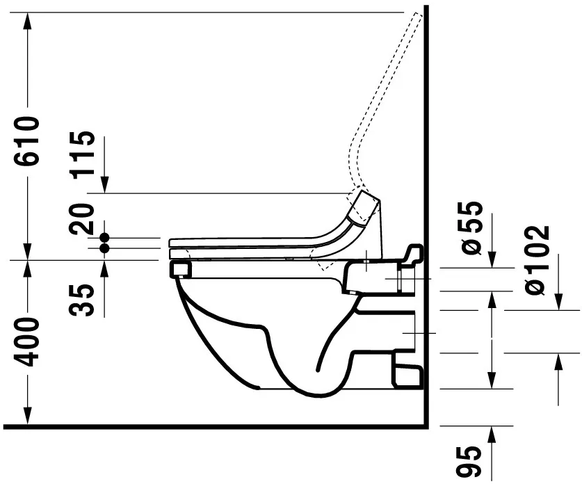 Wand-Tiefspül-WC „Starck 3“ 36,5 × 38 × 62 cm, Befestigung verdeckt, mit Spülrand