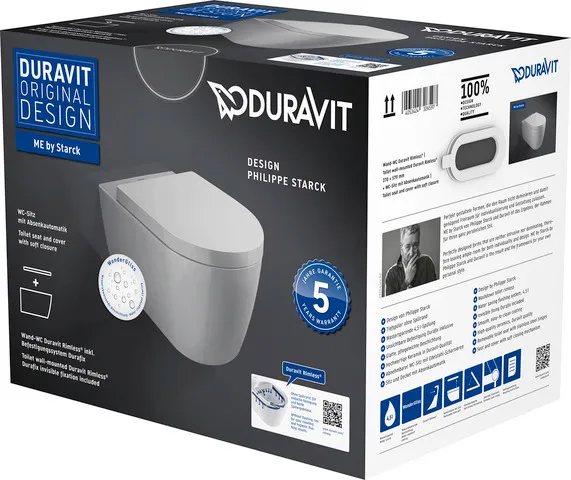 Duravit Wand-Tiefspül-WC inkl. WC-Sitz „ME by Starck“ 37,35 × 57 × 39,5 cm, Befestigung sichtbar