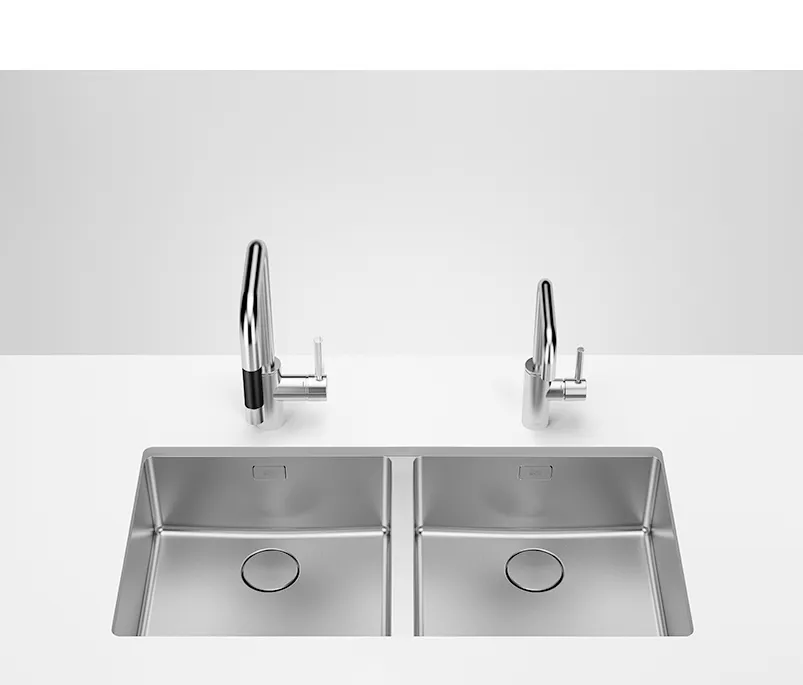 Dornbracht Doppelbecken - Edelstahl gebürstet, Unterbau 400 x 400 mm, Beckentiefe 175 mm Dornbracht Doppelbecken - Edelstahl gebürstet, Unterbau 400 x 400 mm, Beckentiefe 175 mm