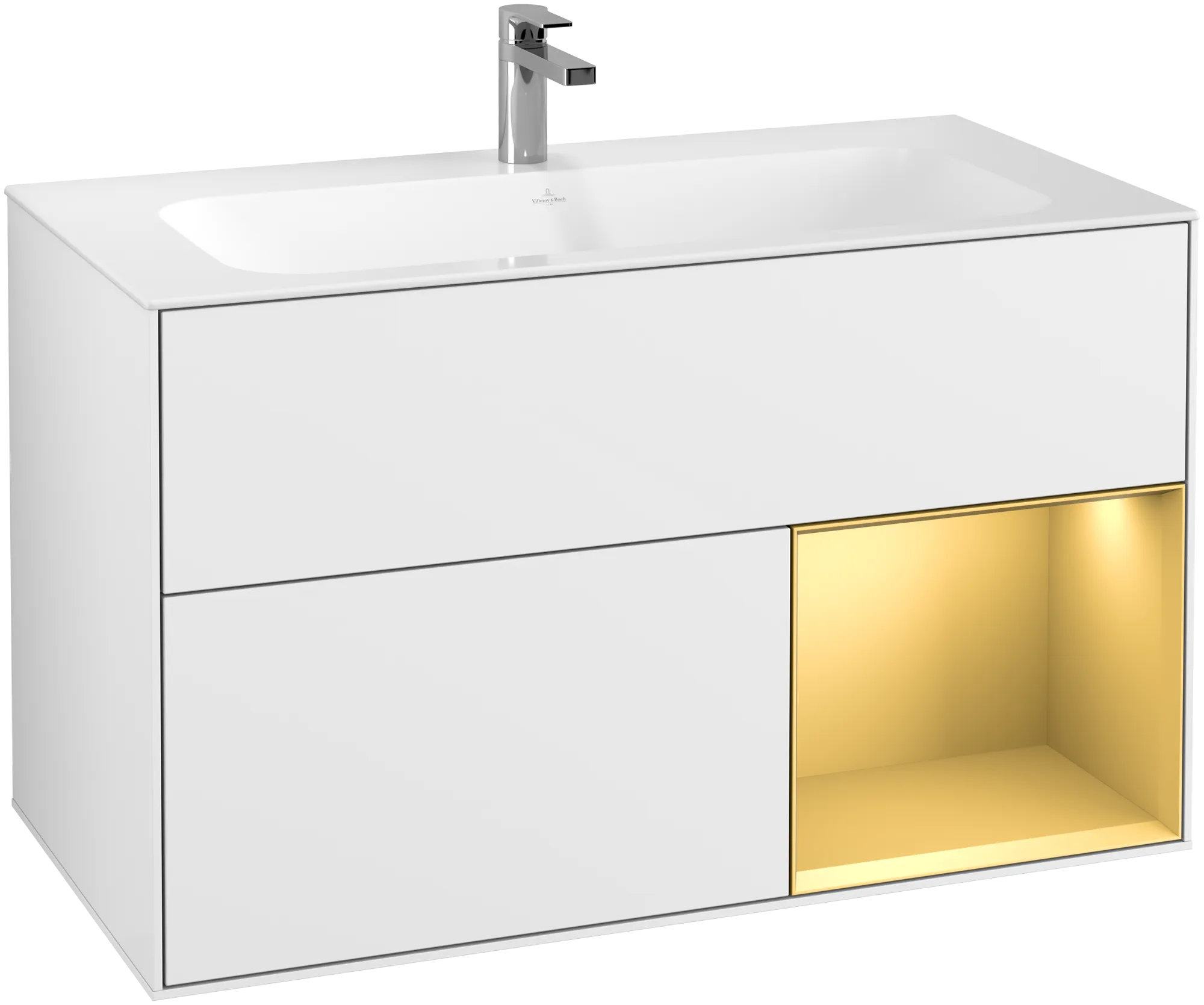 Villeroy & Boch Finion Waschbeckenunterschrank G04, 996x591x498mm, Glossy White Lacquer / Gold Matt Lacquer