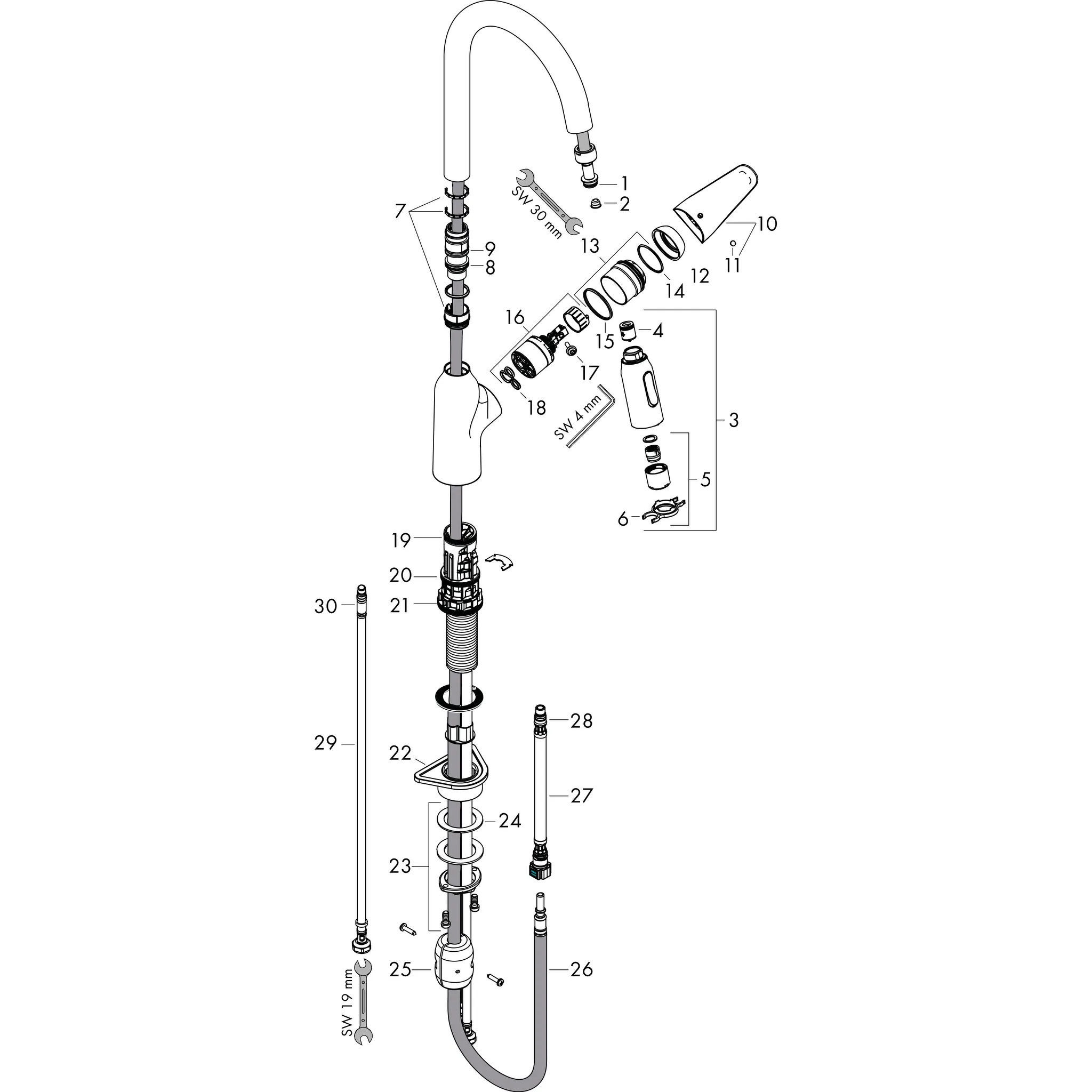 Spültischmischer 220 Focus M42 Ausziehbrause 2jet chrom