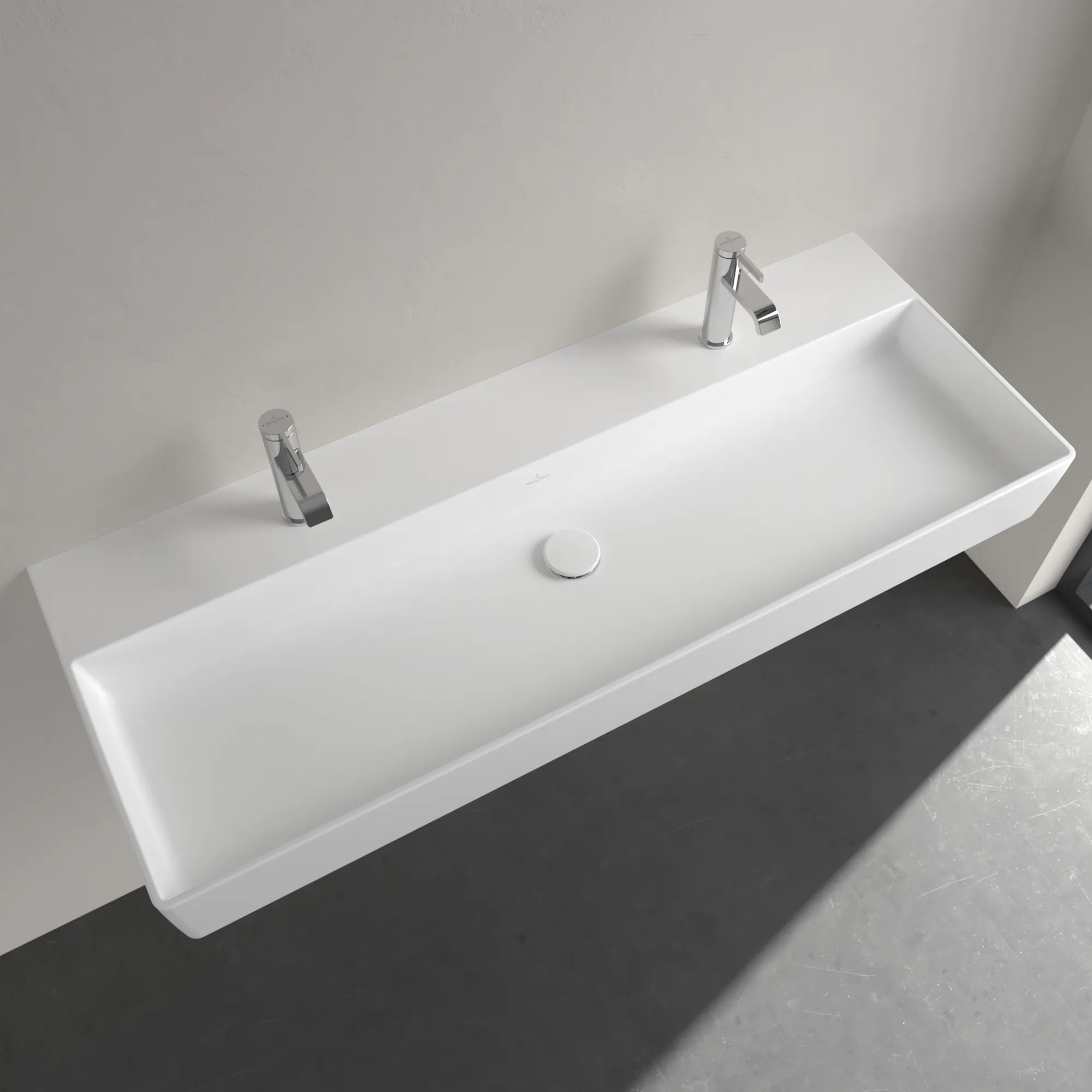 Villeroy & Boch Memento 2.0 Wandwaschbecken Stone White CeramicPlus 1200x470x150mm TitanCeram, matt, 2-Loch, ohne Überlauf