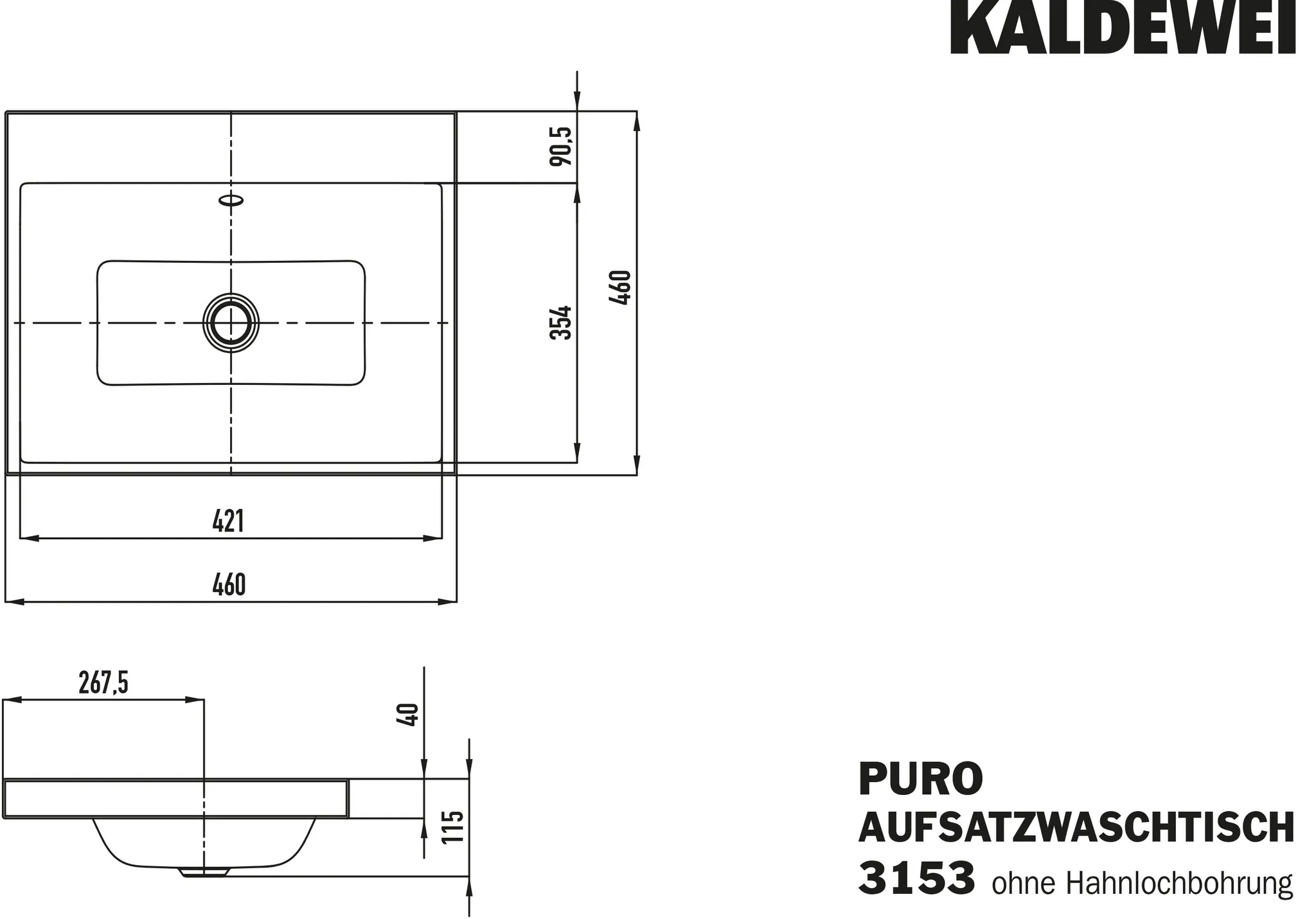Aufsatzwaschtisch „Puro“ 46 × 46 cm, mit Überlauf, ohne Hahnlochbohrung in alpinweiß mit Perl-Effekt