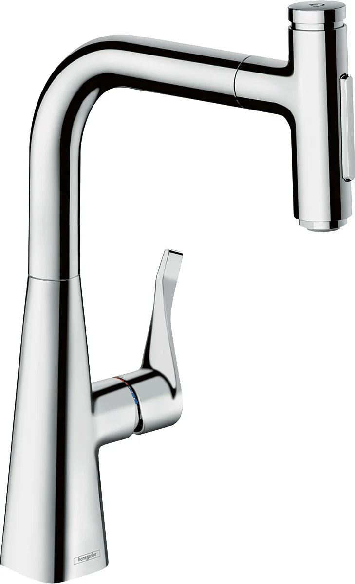 Hansgrohe Metris Select M71 Einhebel-Küchenmischer 240 mit Ausziehbrause 2-Jet in Chrom, Schwenkbereich einstellbar auf 110° oder 150°, maximale Durchflussmenge 7 l/min, Auszugslänge bis zu 50 cm Hansgrohe Metris Select M71 Einhebel-Küchenmischer 240 mit Ausziehbrause 2-Jet in Chrom, Schwenkbereich einstellbar auf 110° oder 150°, maximale Durchflussmenge 7 l/min, Auszugslänge bis zu 50 cm