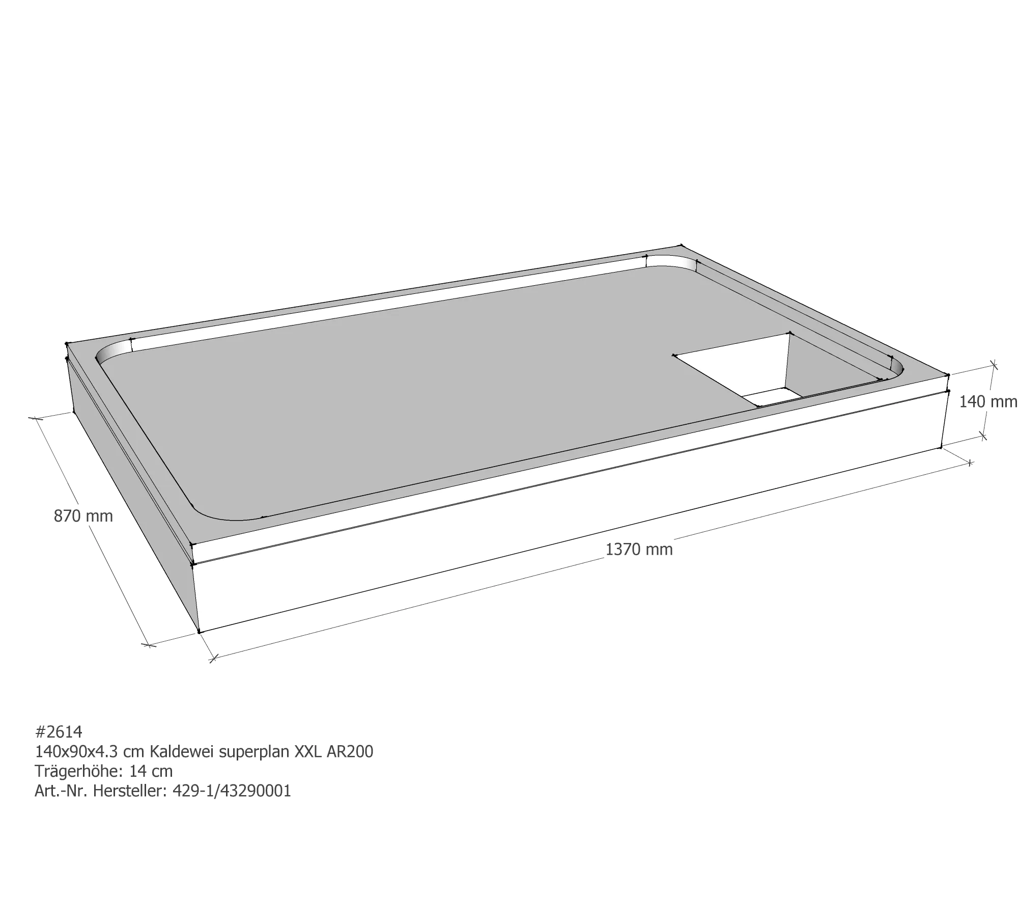 Duschwannenträger für Kaldewei Superplan XXL 140 × 90 × 4,3 cm Breite: 90 cm